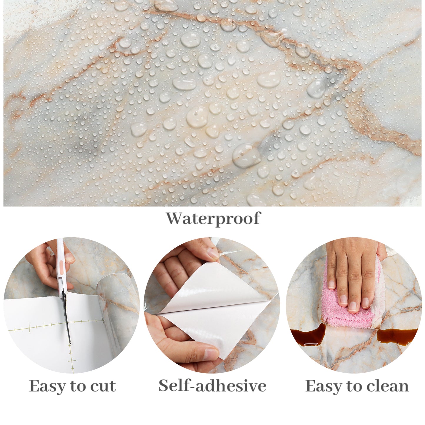VaryPaper Glossy Grey Beige Marble Contact Paper