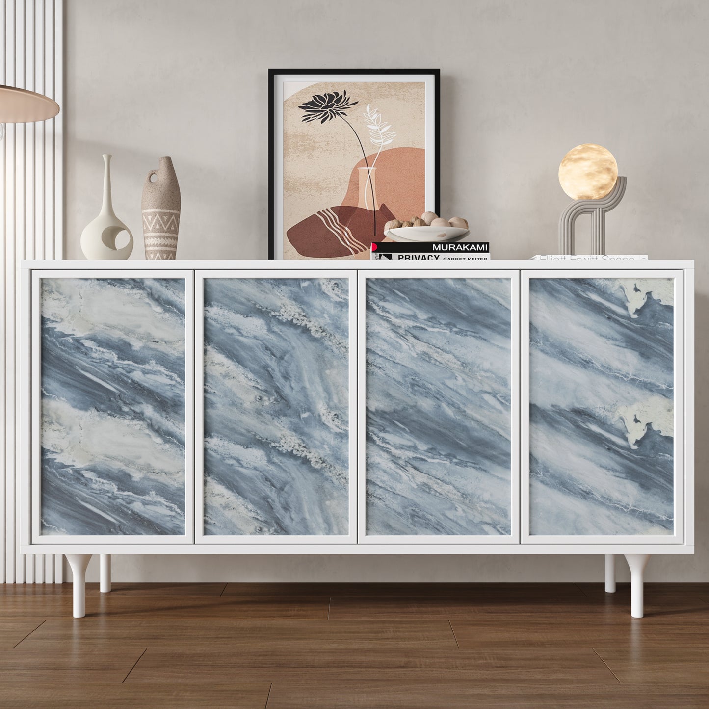 VaryPaper Glossy Blue Grey Marble Contact Paper