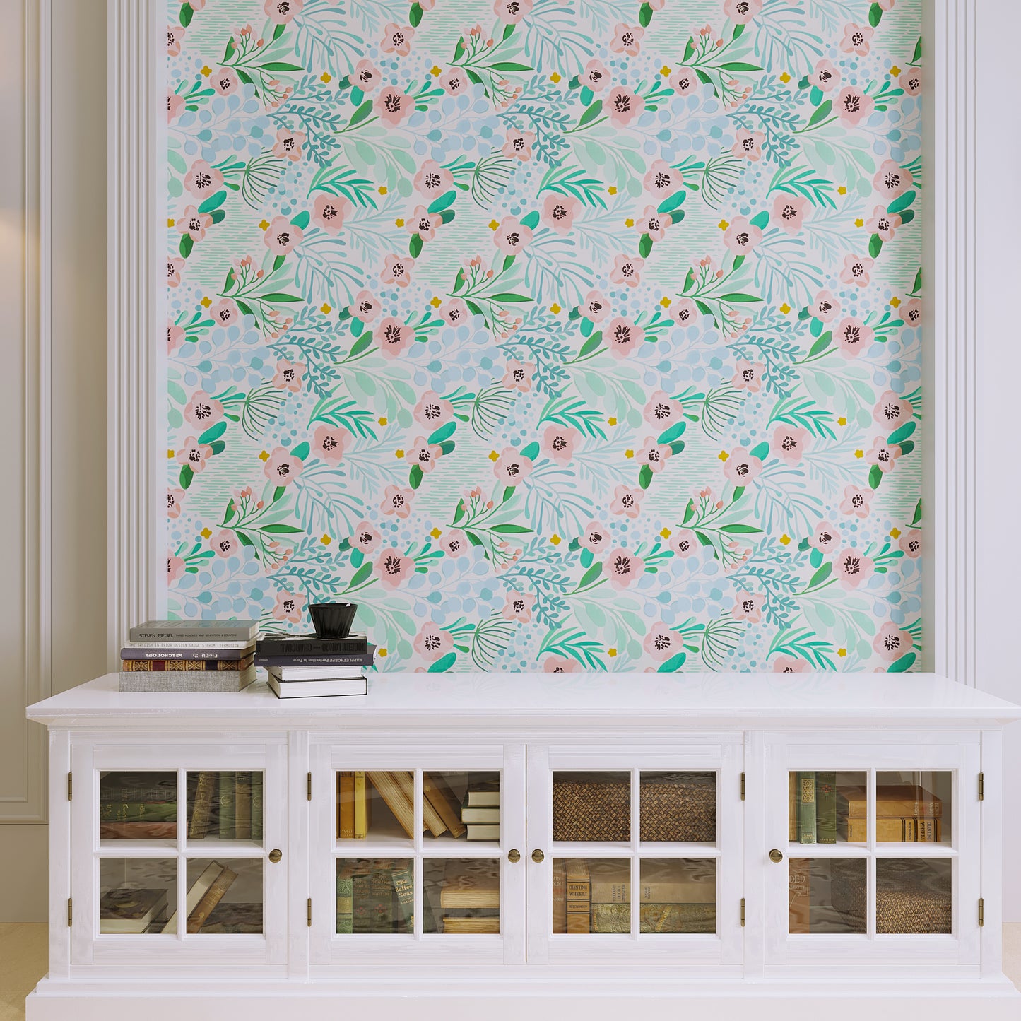 VaryPaper Pink Blue Green Floral Wallpaper