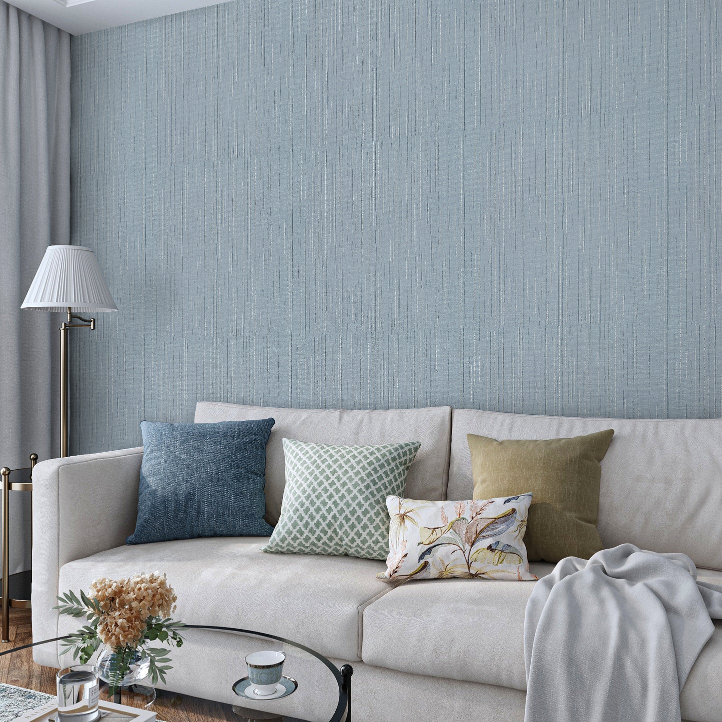 VaryPaper Grayish Blue Grasscloth Wallpaper