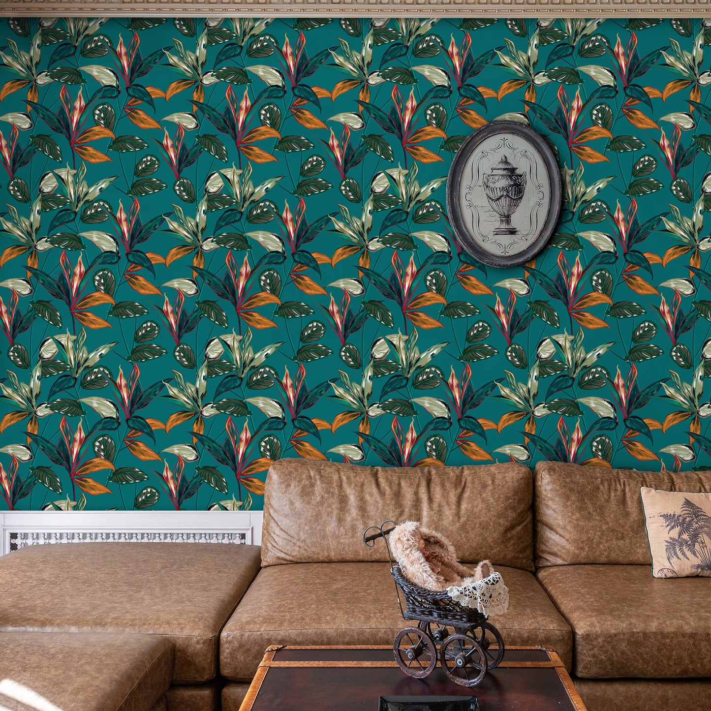 VaryPaper Exotic Teal Blue Leaf Tropical Wallpaper