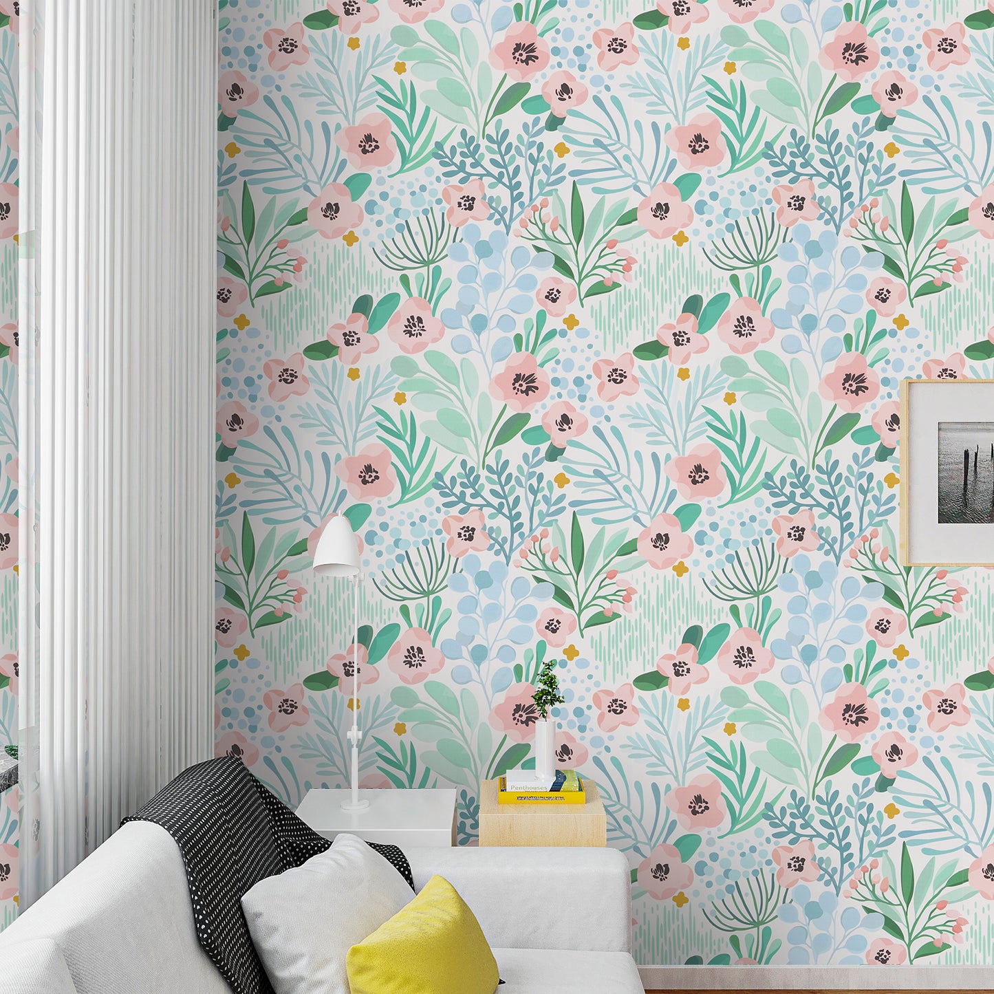 VaryPaper Pink Blue Green Floral Wallpaper