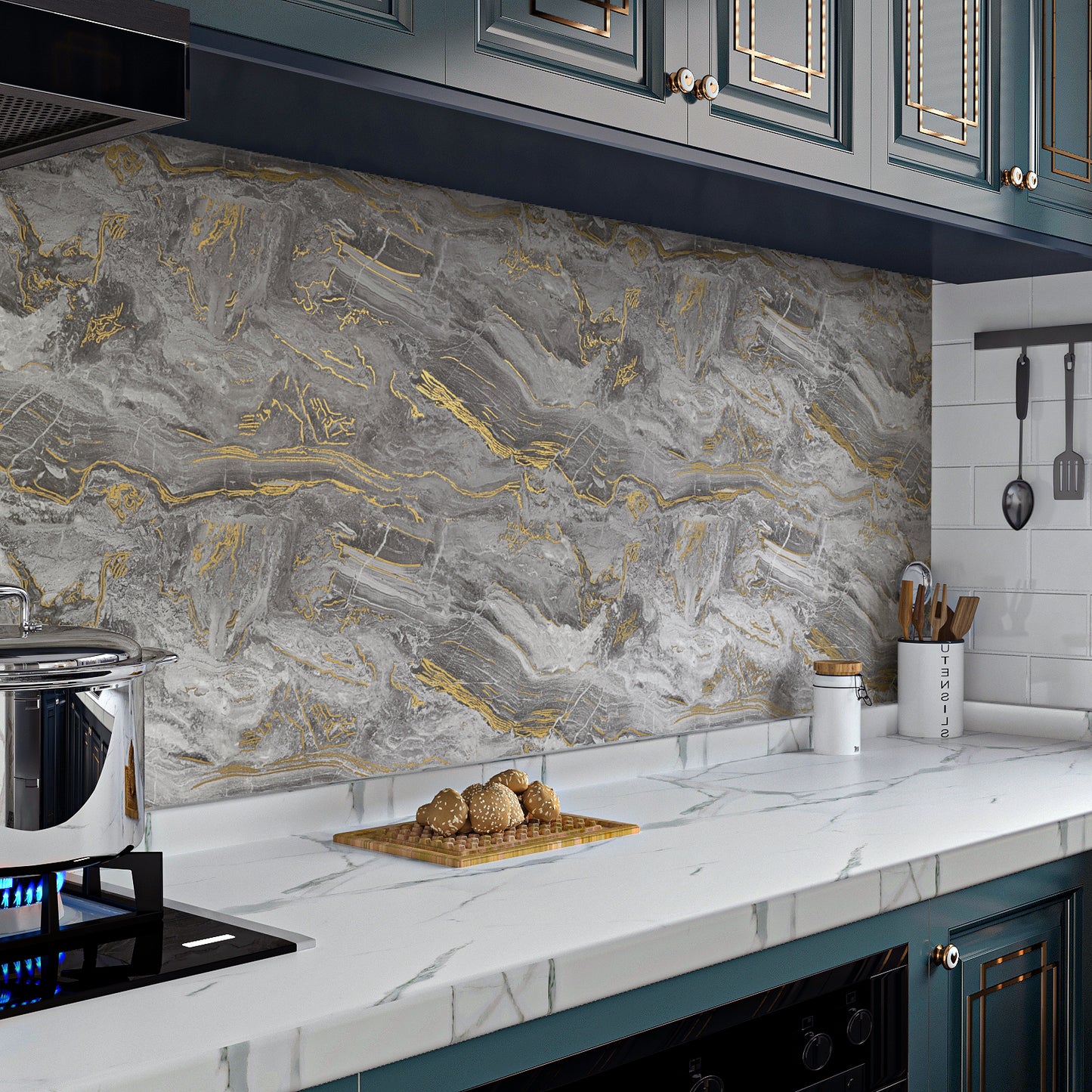 VaryPaper Matte Grey Gold Marble Contact Paper