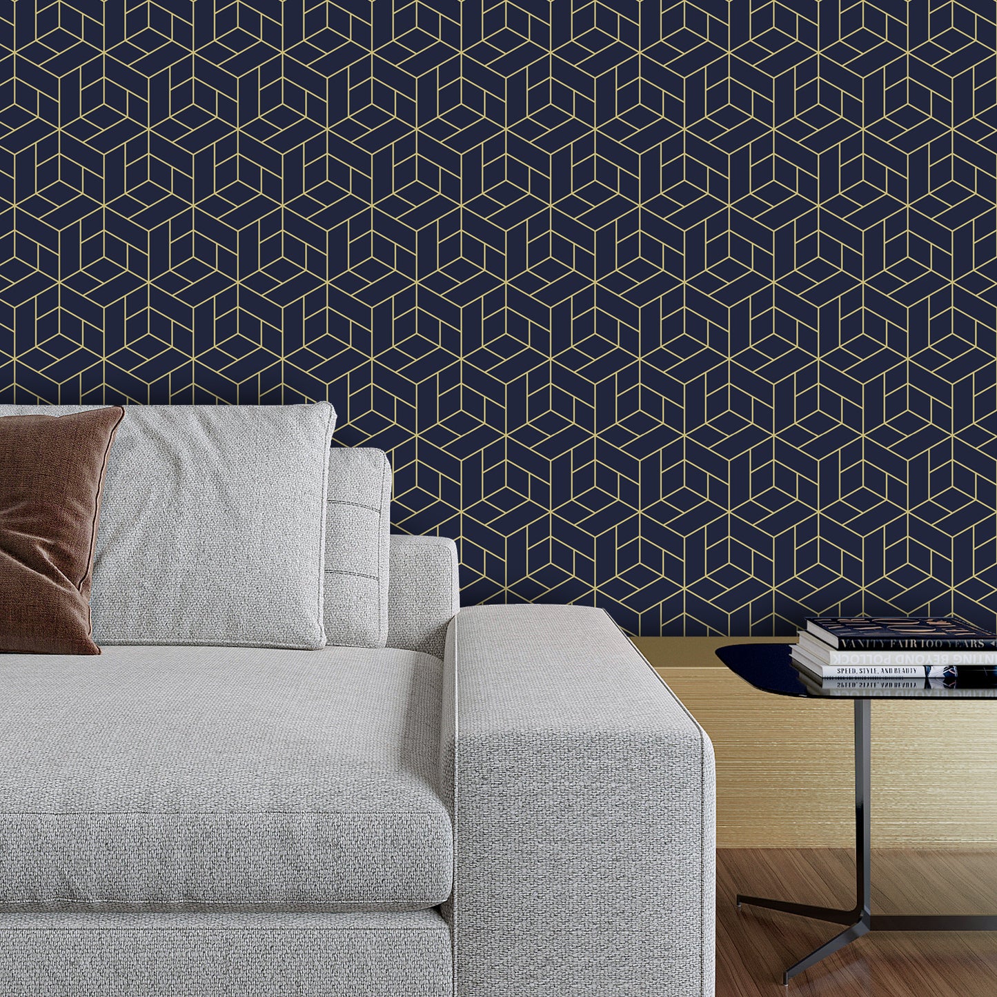 VaryPaper Navy Blue Hexagon Geometric Wallpaper