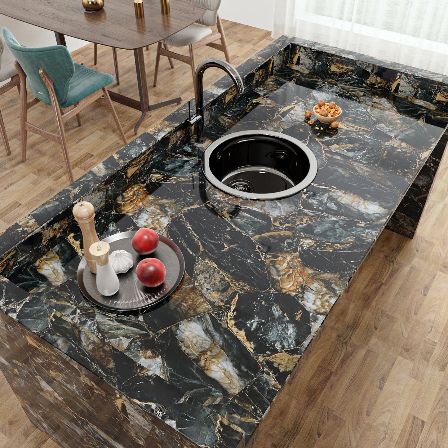 VaryPaper Black and Gold Marble Marble Contact Paper