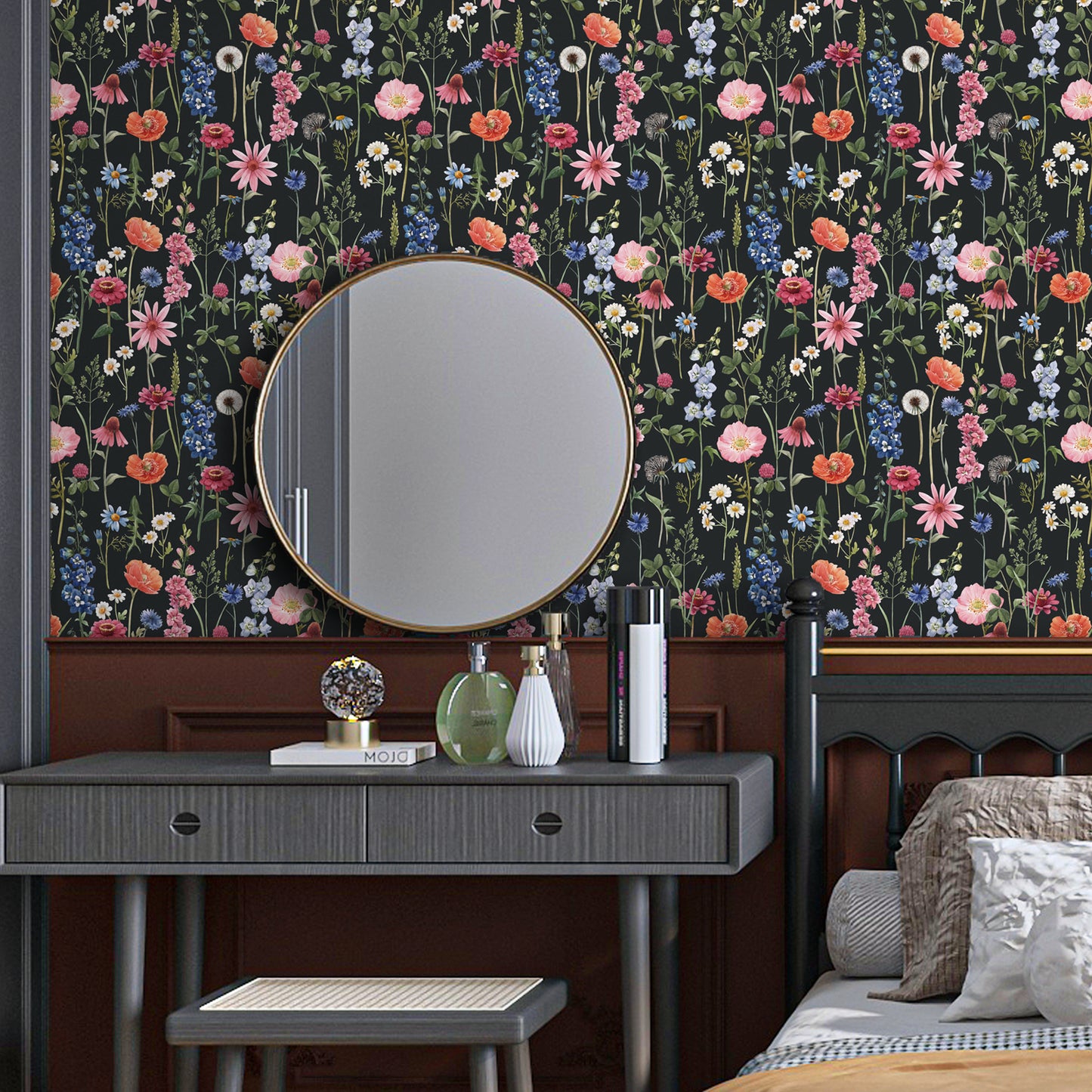 VaryPaper Dark Wildflower Floral Peel and Stick Wallpaper