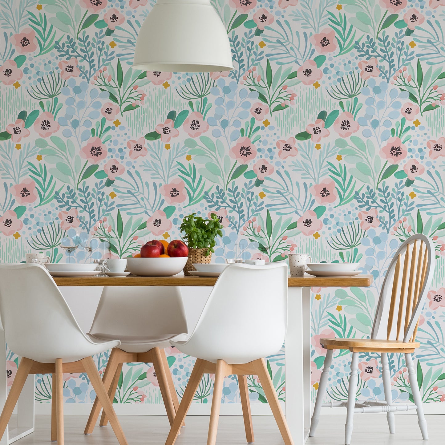 VaryPaper Pink Blue Green Floral Wallpaper