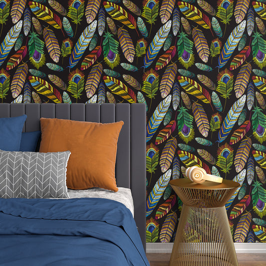 VaryPaper Colorful Bird Peacock Feather Wallpaper