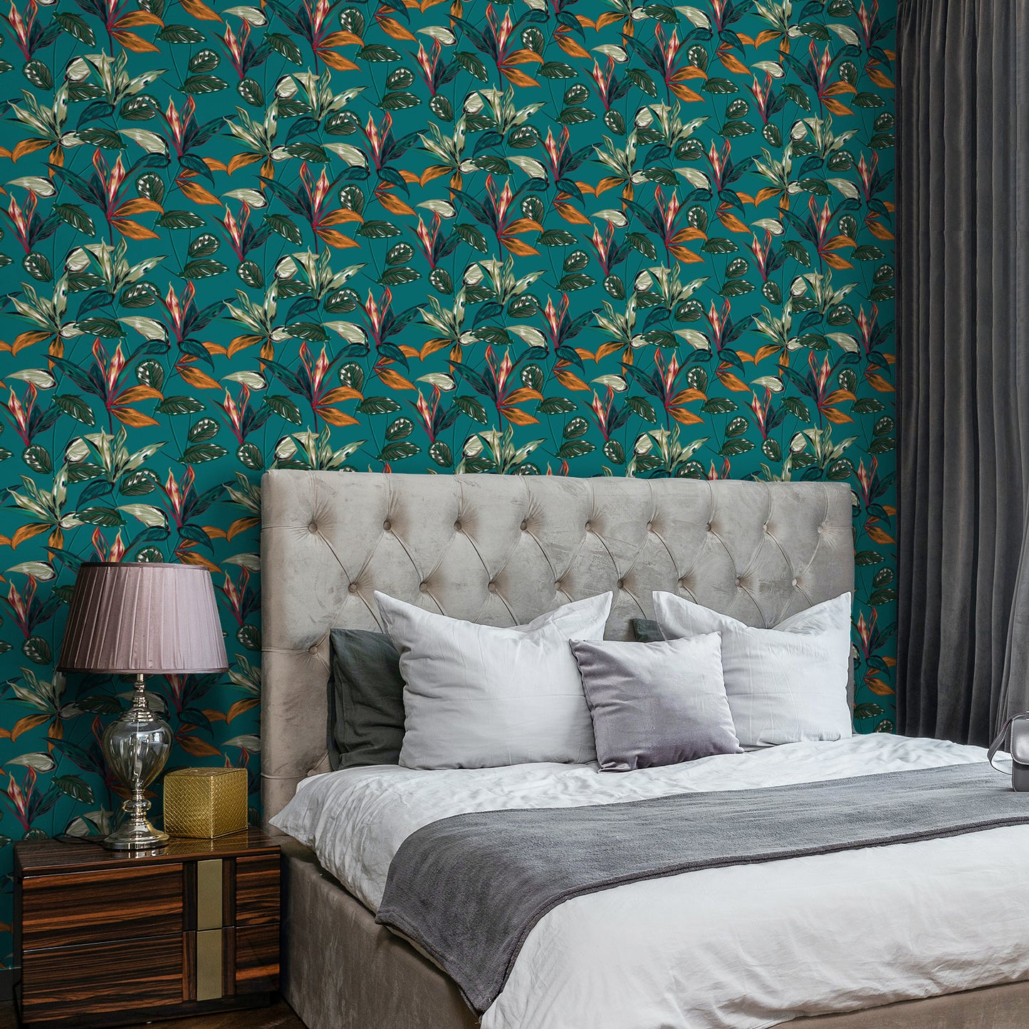 VaryPaper Exotic Teal Blue Leaf Tropical Wallpaper