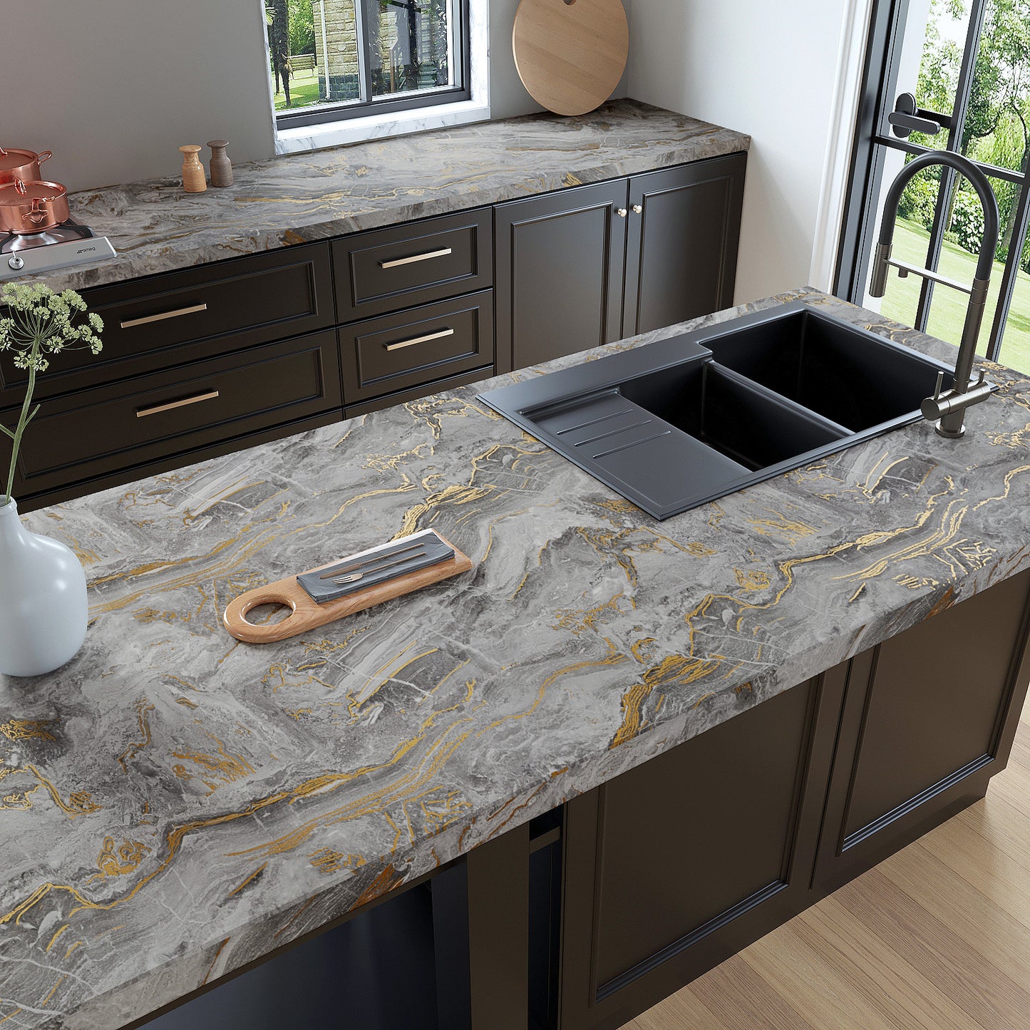 VaryPaper Matte Grey Gold Marble Contact Paper