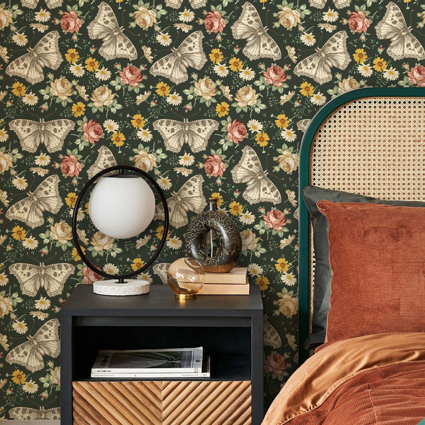 VaryPaper Dark Daisy Butterfly Peony FLoral Wallpaper
