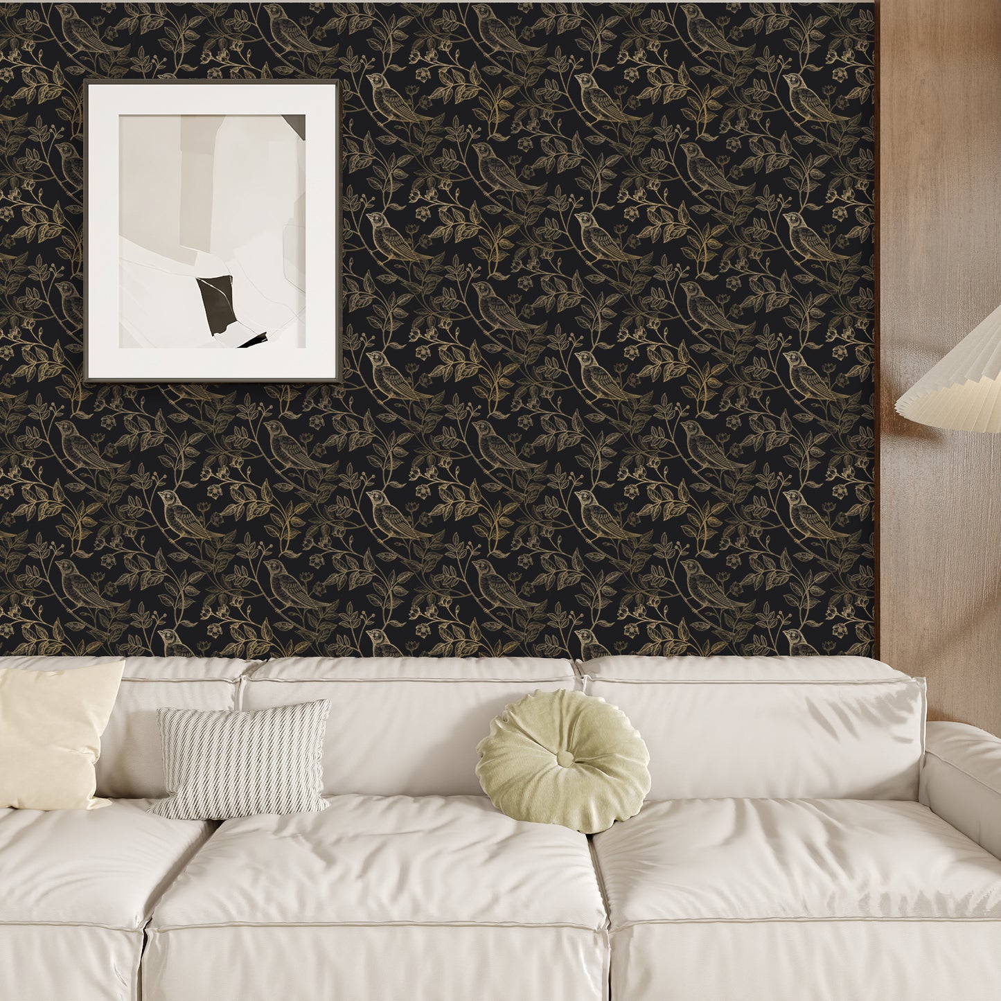VaryPaper Black and Gold Floral Bird Wallpaper