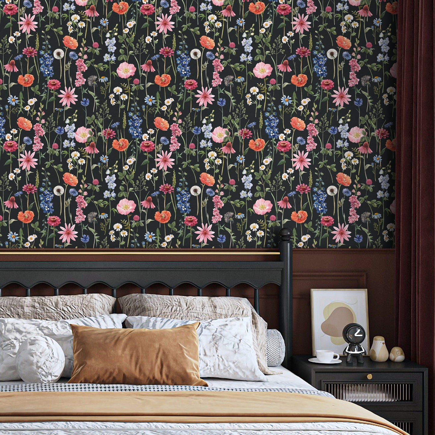 VaryPaper Dark Wildflower Floral Peel and Stick Wallpaper
