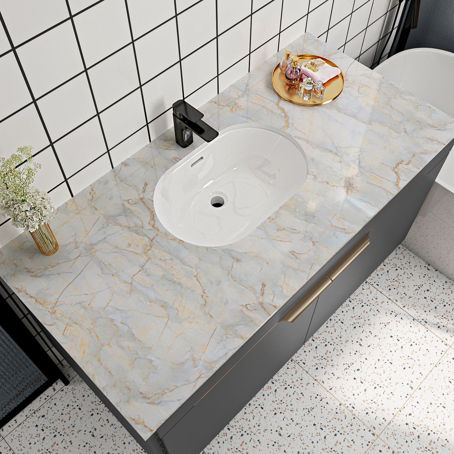 VaryPaper Glossy Grey Beige Marble Contact Paper