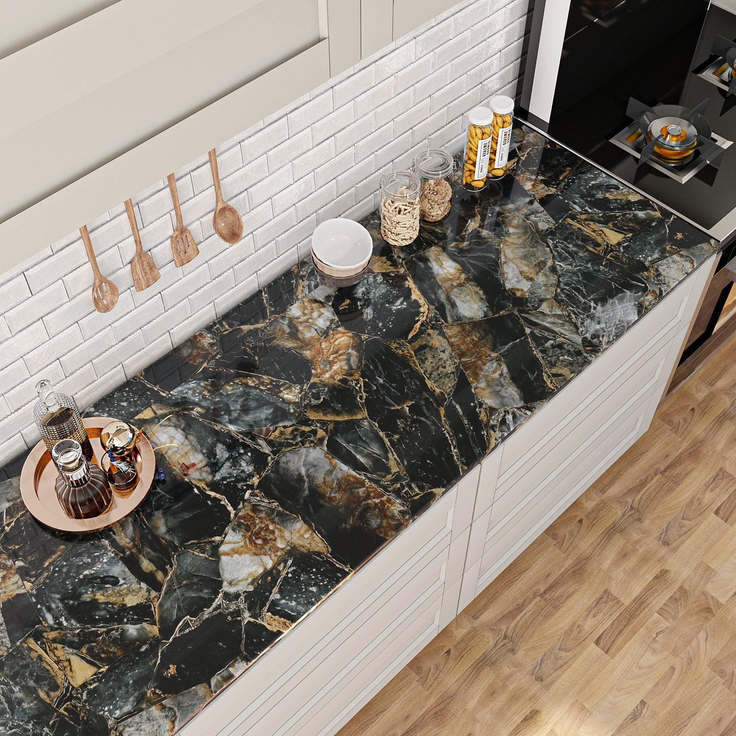VaryPaper Black and Gold Marble Marble Contact Paper