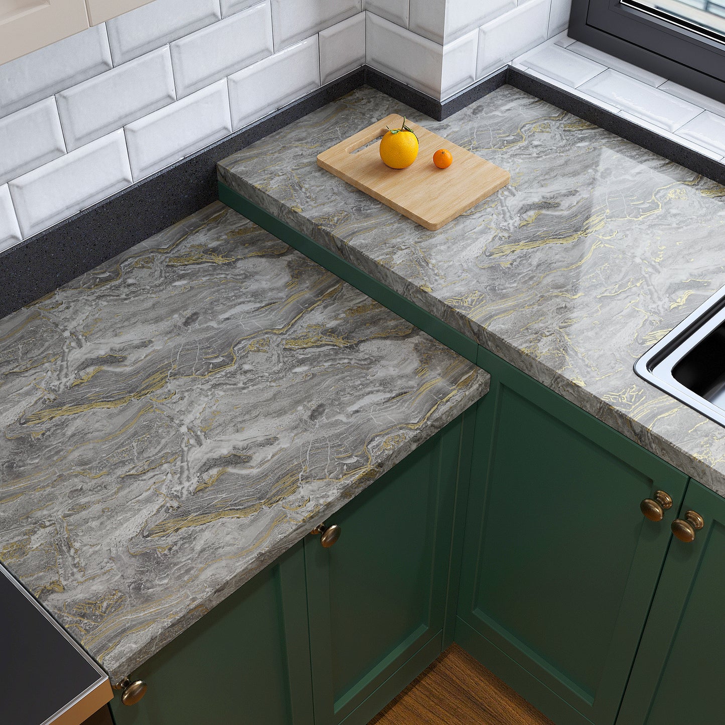 VaryPaper Glossy Grey Gold Marble Contact Paper
