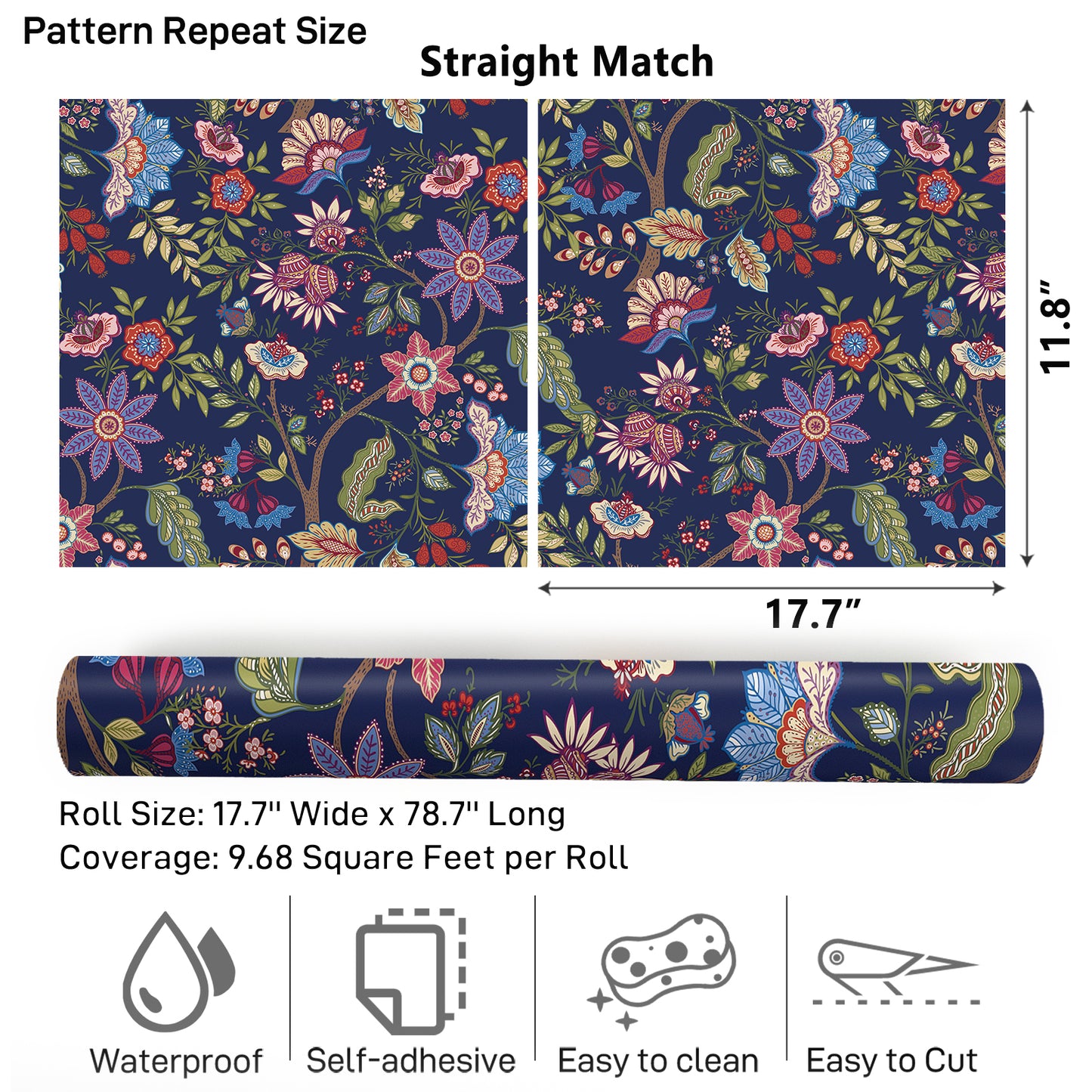 VaryPaper Exotic Blue Floral Peel and Stick Wallpaper
