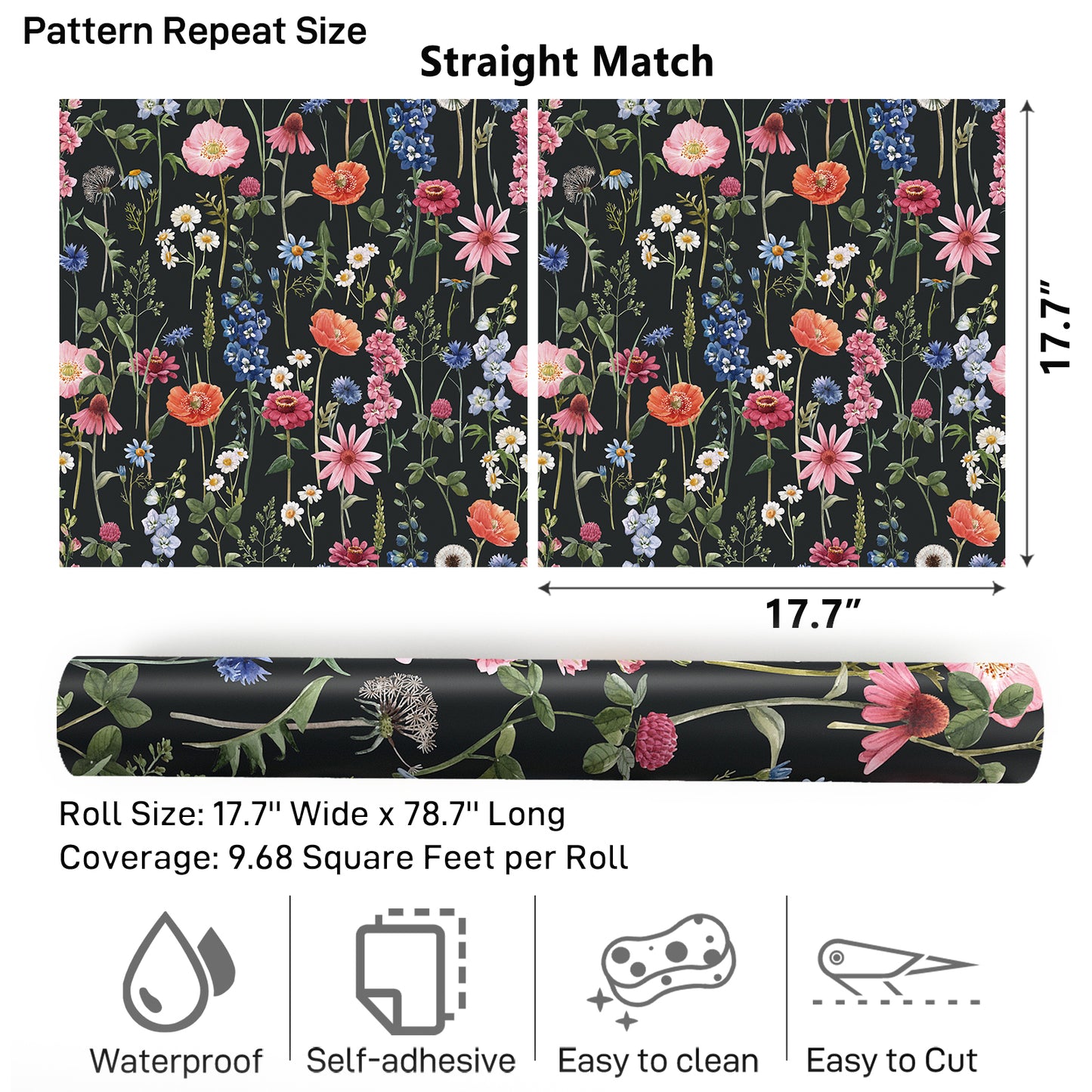 VaryPaper Dark Wildflower Floral Peel and Stick Wallpaper