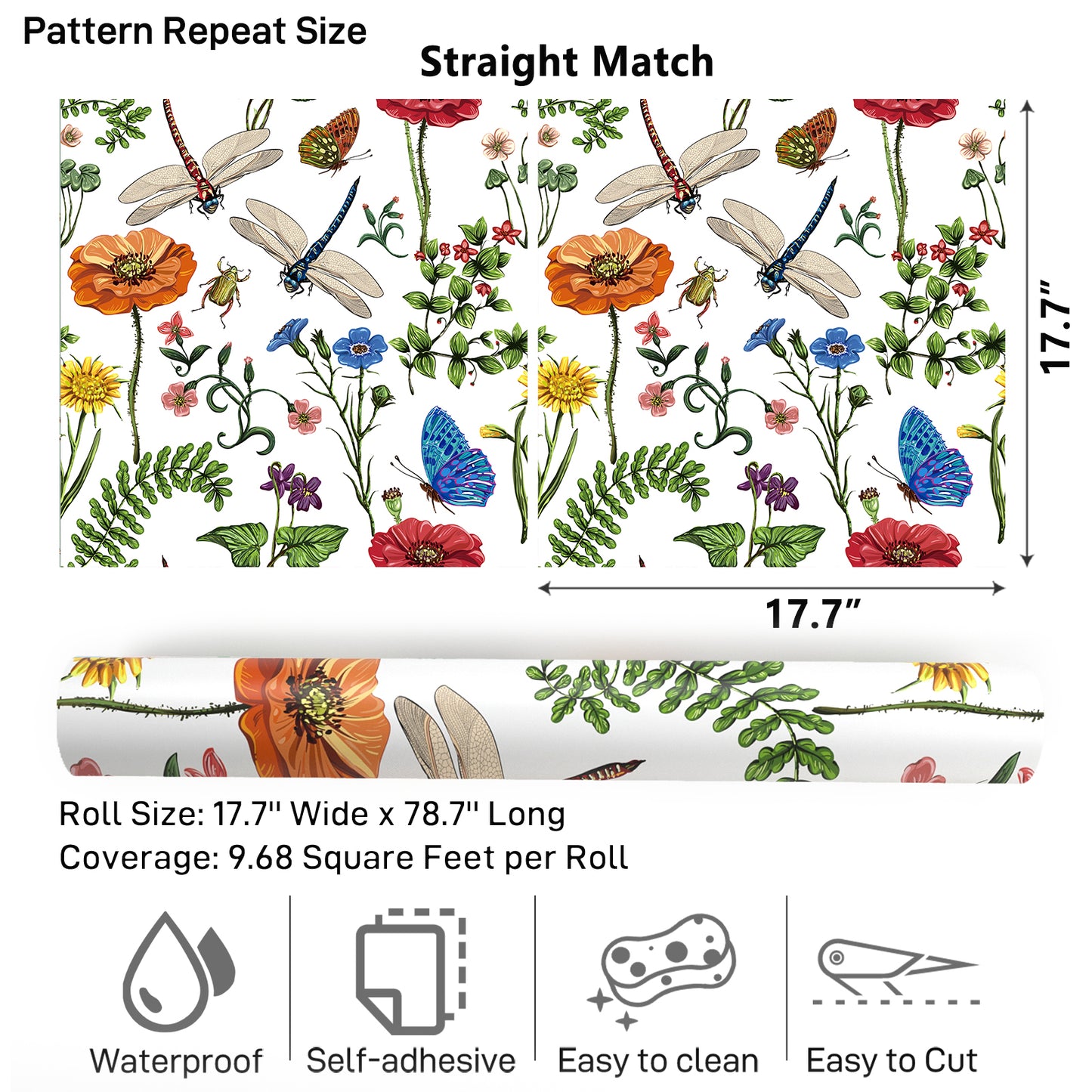 VaryPaper Boho Dragonfly Floral Peel and Stick Wallpaper