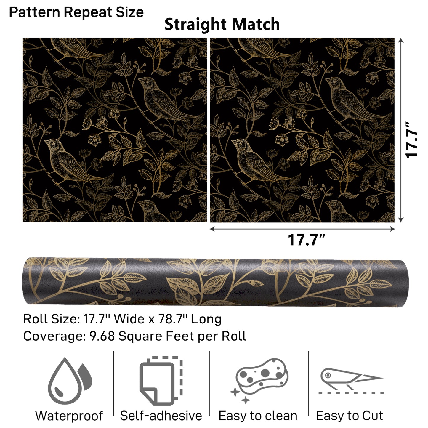 VaryPaper Black and Gold Floral Bird Wallpaper