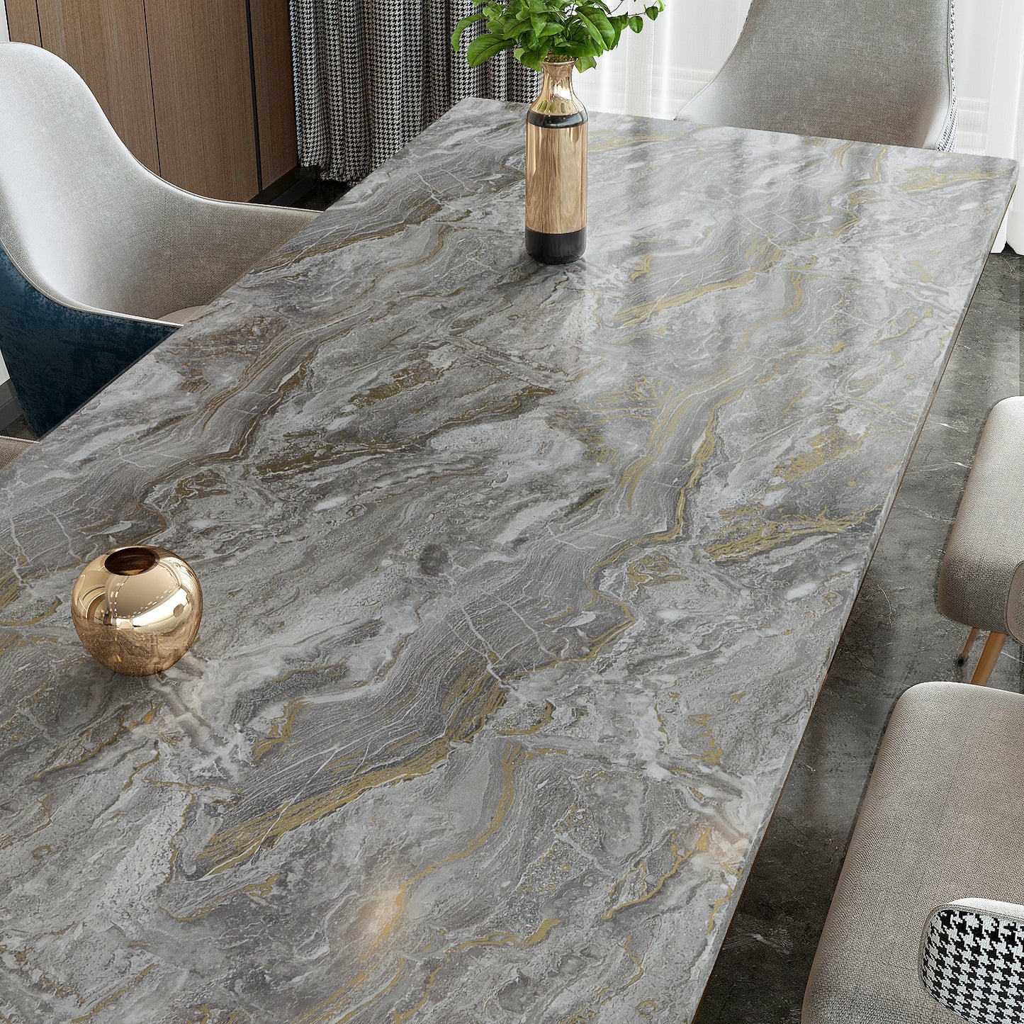 VaryPaper Glossy Grey Gold Marble Contact Paper