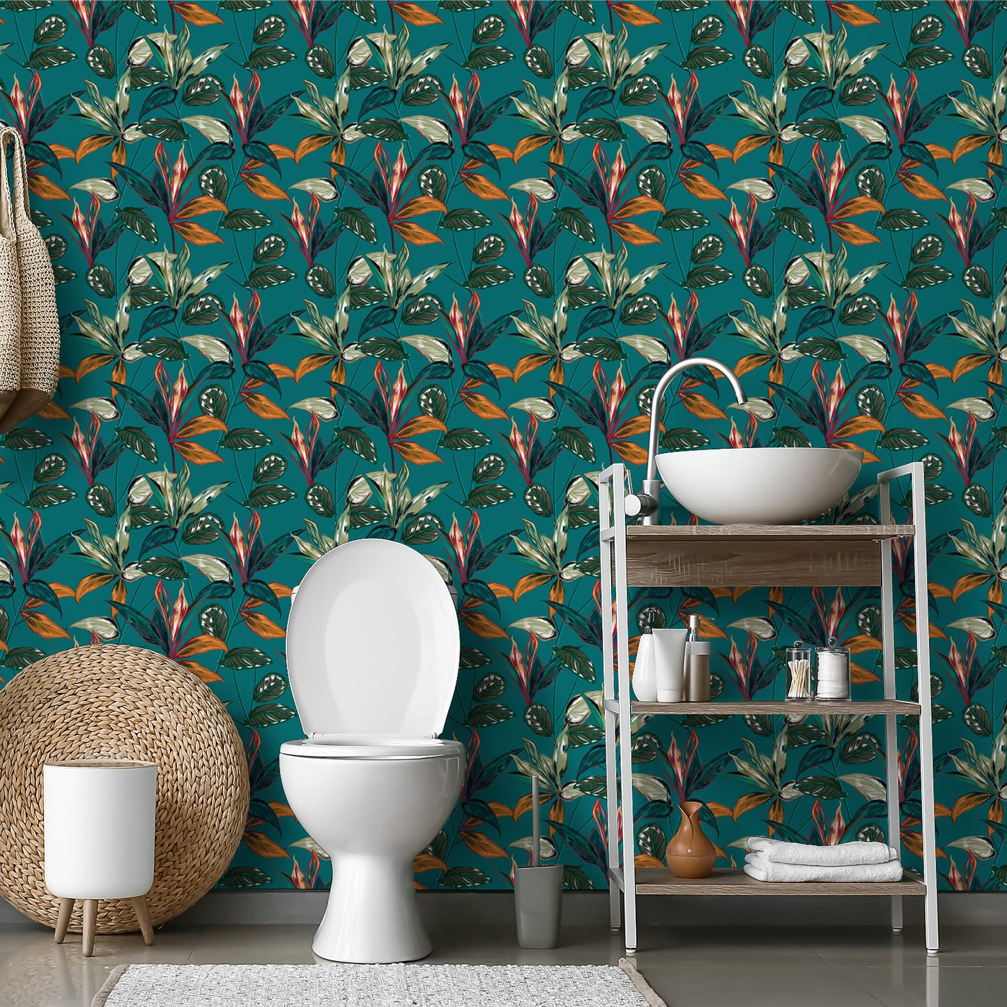 VaryPaper Exotic Teal Blue Leaf Tropical Wallpaper