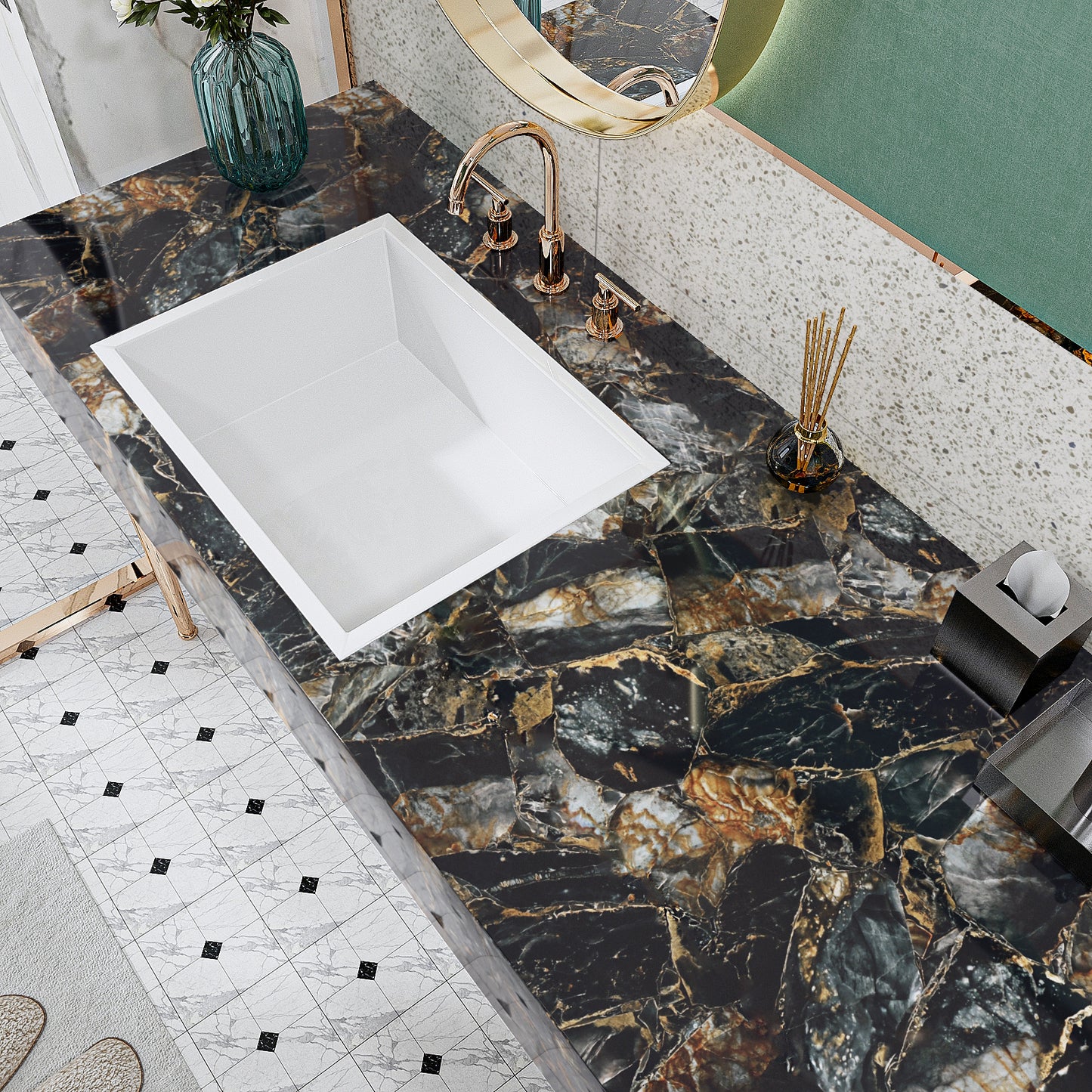 VaryPaper Black and Gold Marble Marble Contact Paper