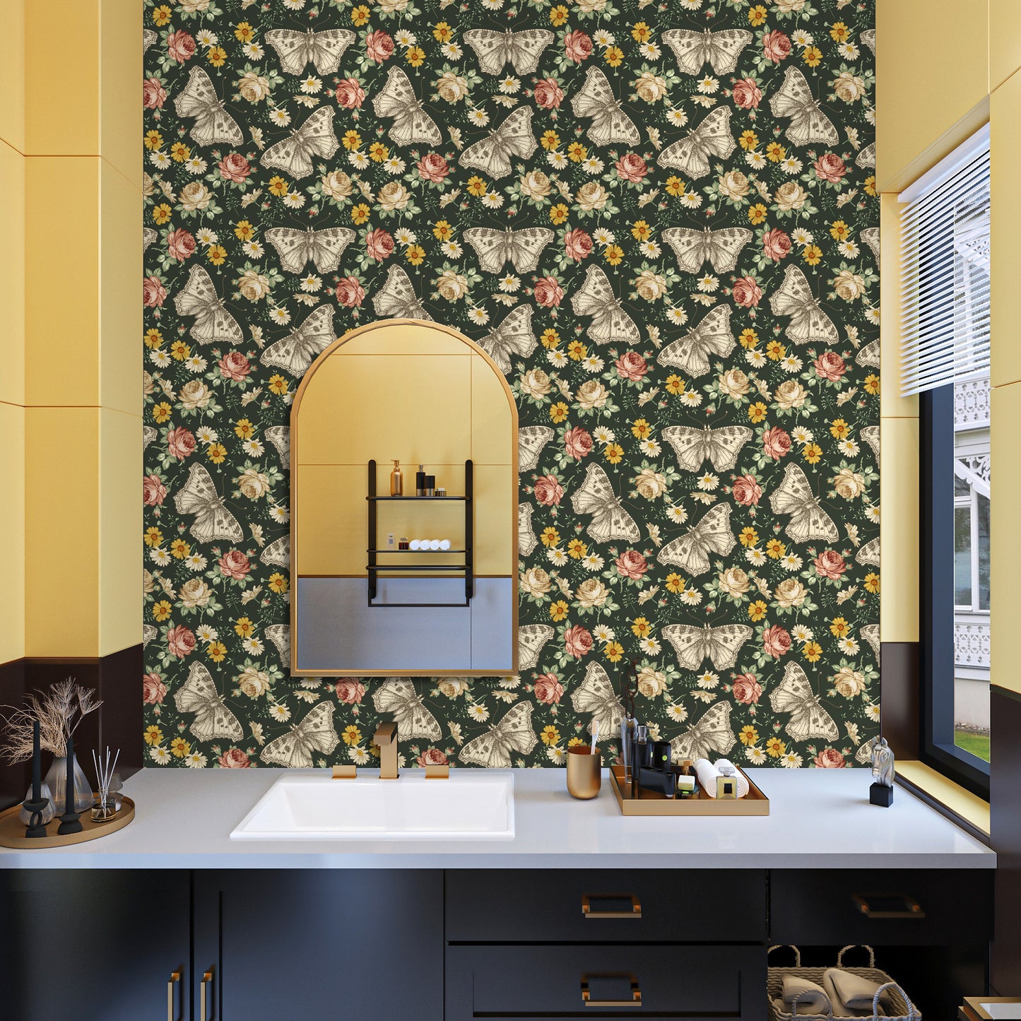 VaryPaper Dark Daisy Butterfly Peony FLoral Wallpaper