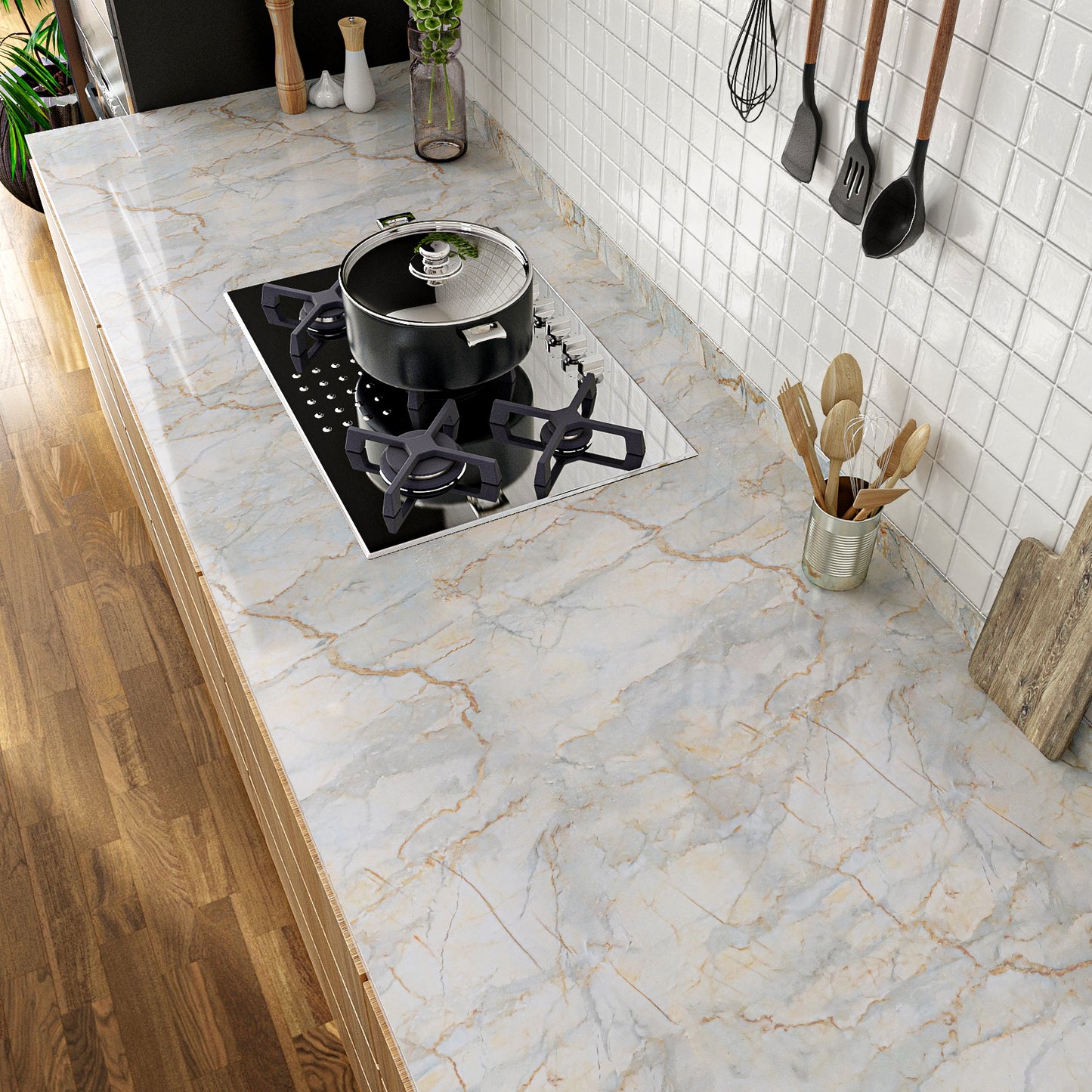 VaryPaper Glossy Grey Beige Marble Contact Paper