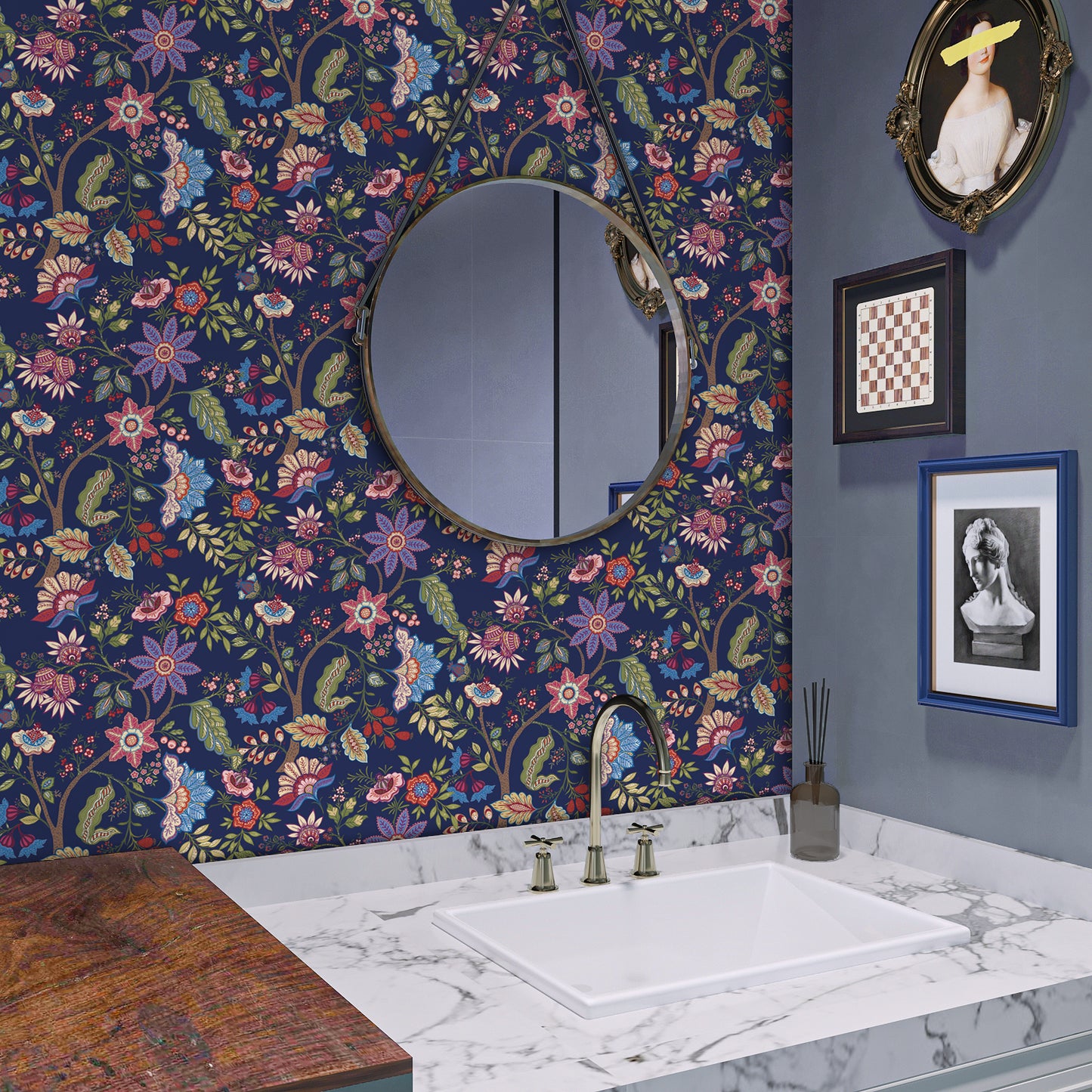 VaryPaper Exotic Blue Floral Peel and Stick Wallpaper
