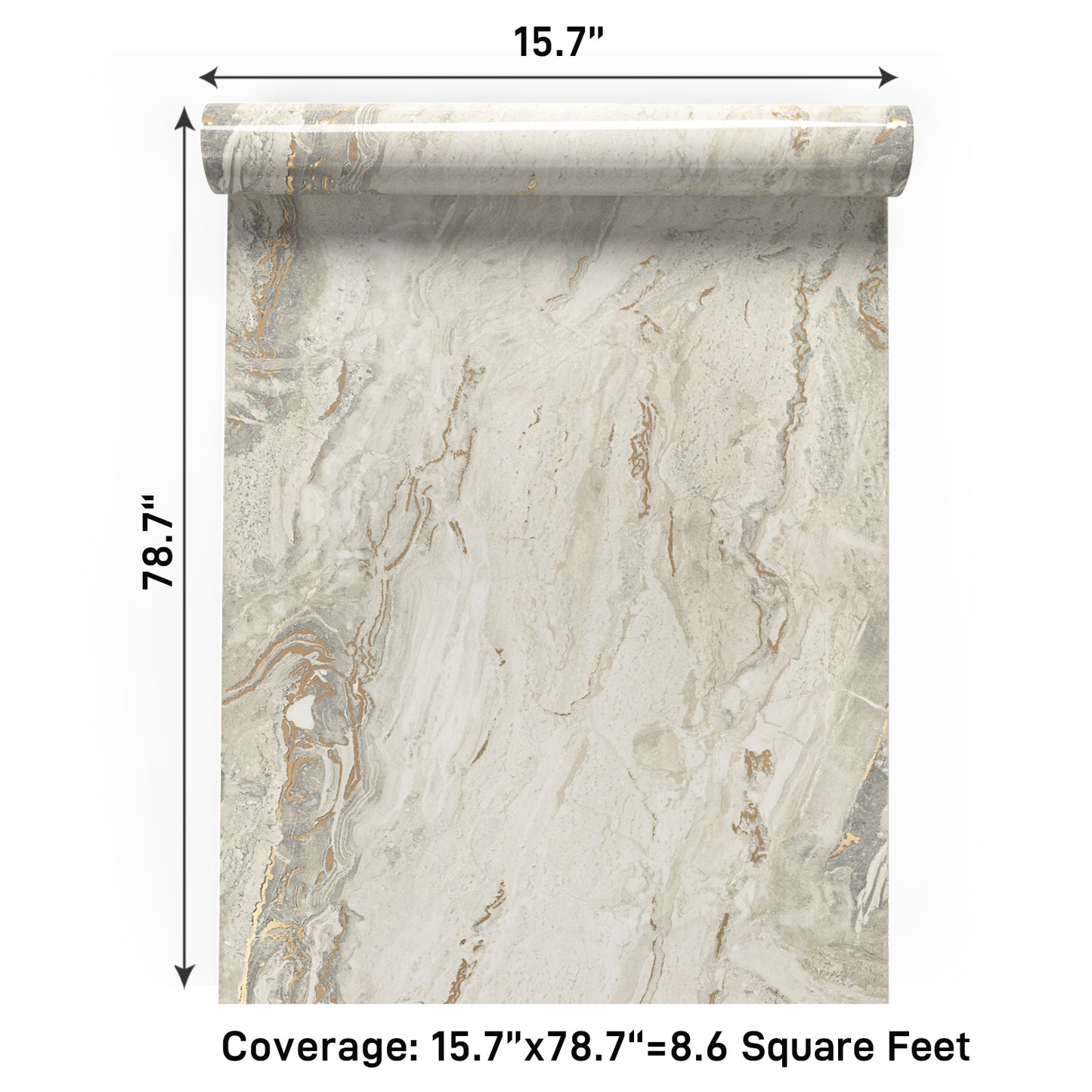 VaryPaper Glossy Beige Grey Gold Marble Contact Paper