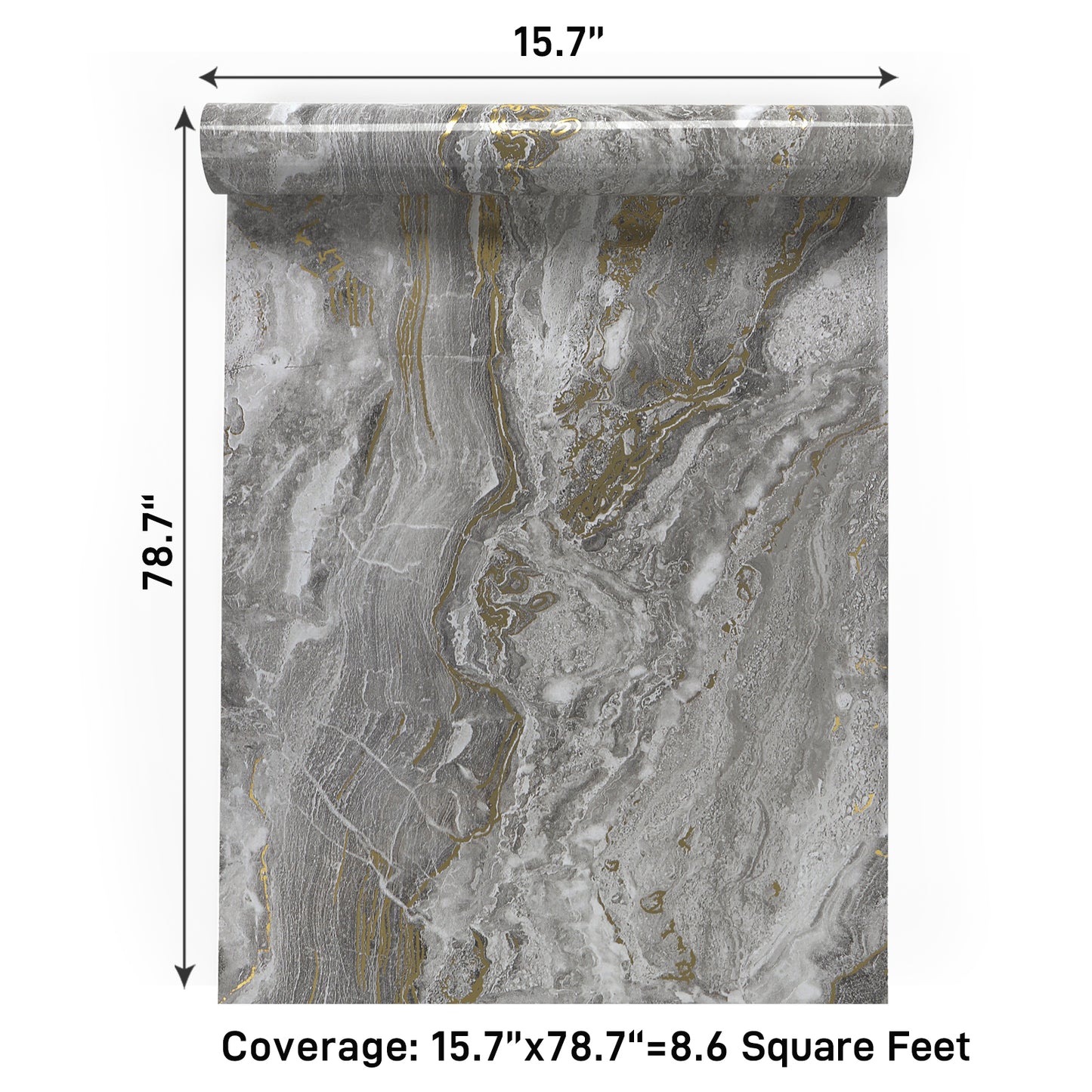 VaryPaper Glossy Grey Gold Marble Contact Paper