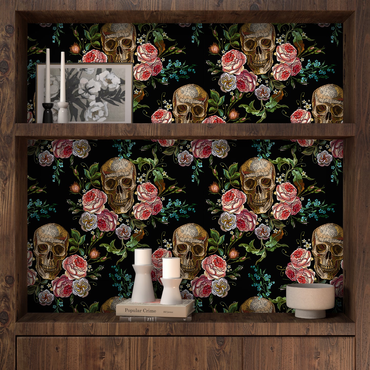 VaryPaper Vintage Floral Skull Gothic Floral Wallpaper