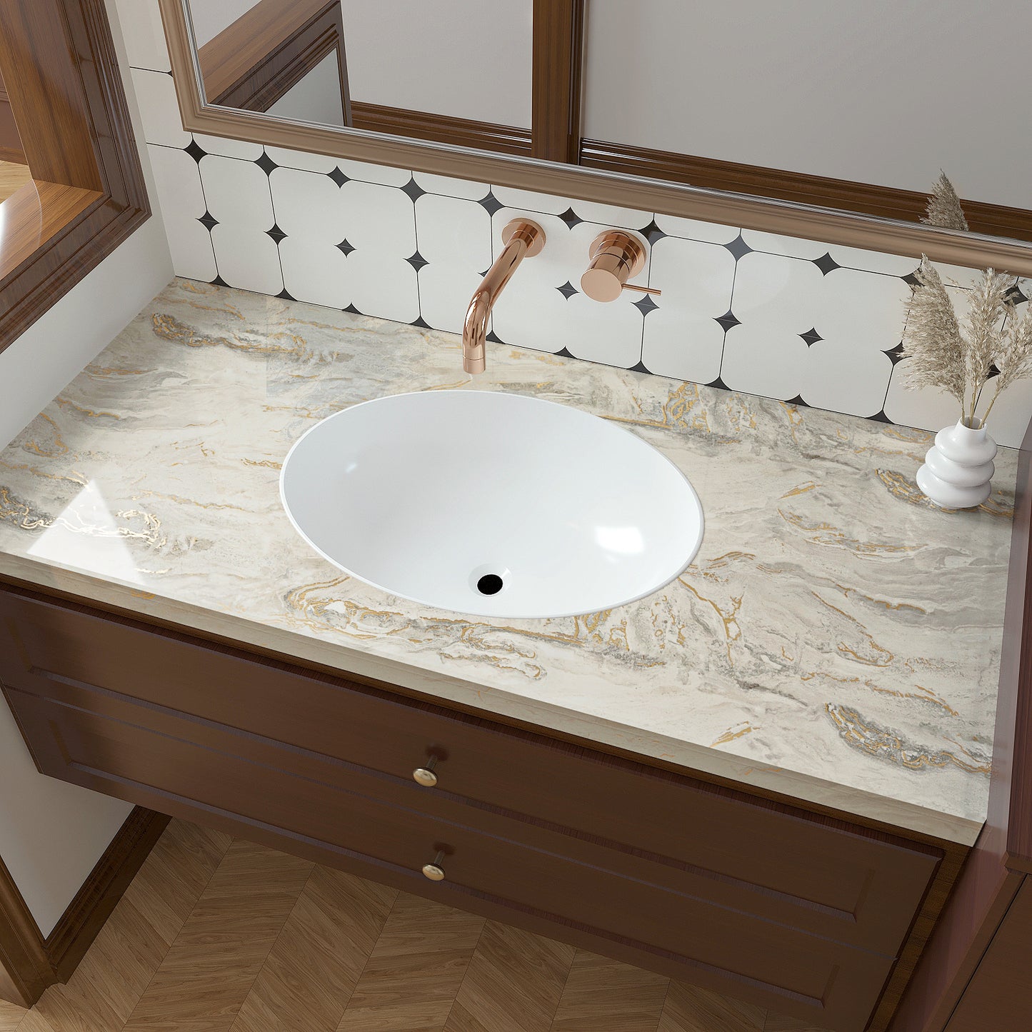 VaryPaper Glossy Beige Grey Gold Marble Contact Paper
