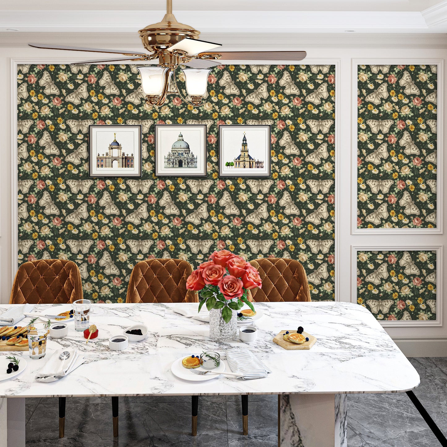VaryPaper Dark Daisy Butterfly Peony FLoral Wallpaper