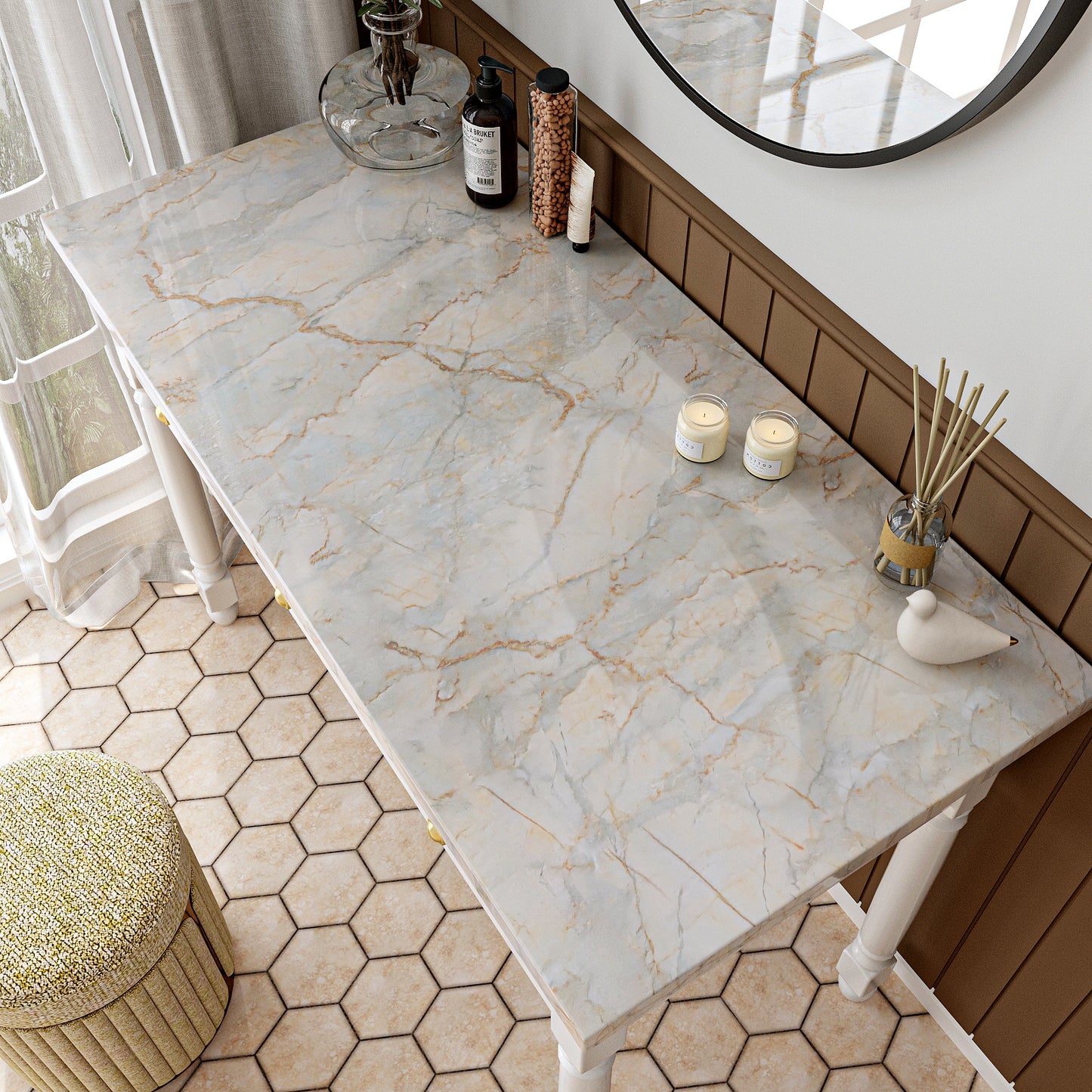 VaryPaper Glossy Grey Beige Marble Contact Paper