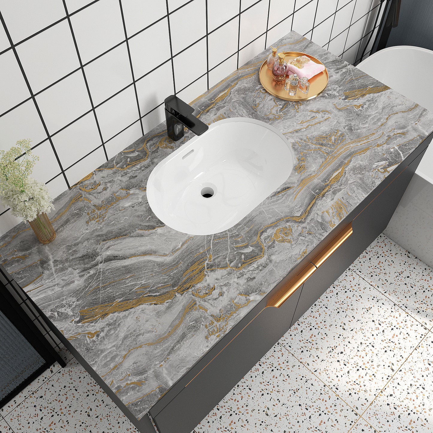 VaryPaper Matte Grey Gold Marble Contact Paper