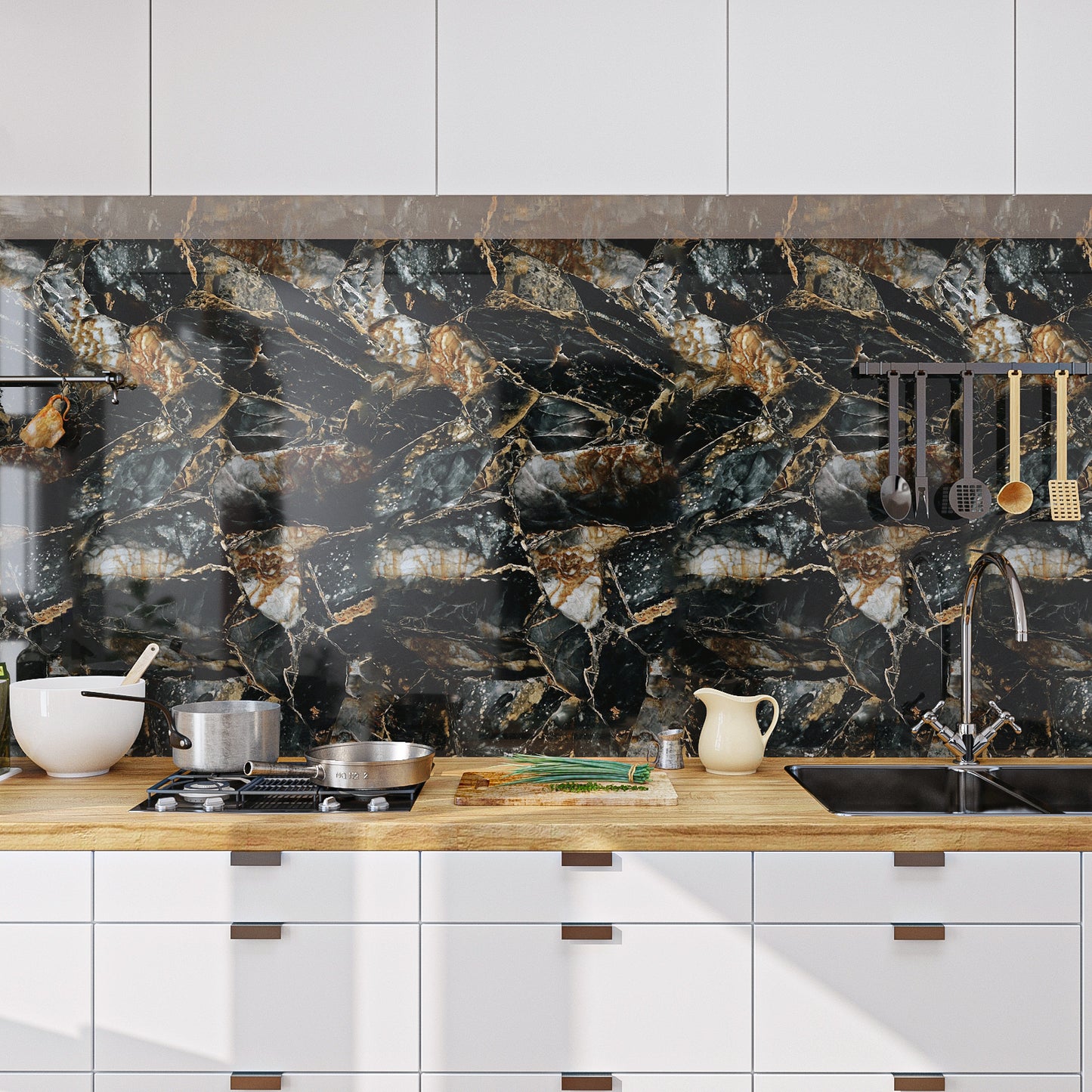 VaryPaper Black and Gold Marble Marble Contact Paper