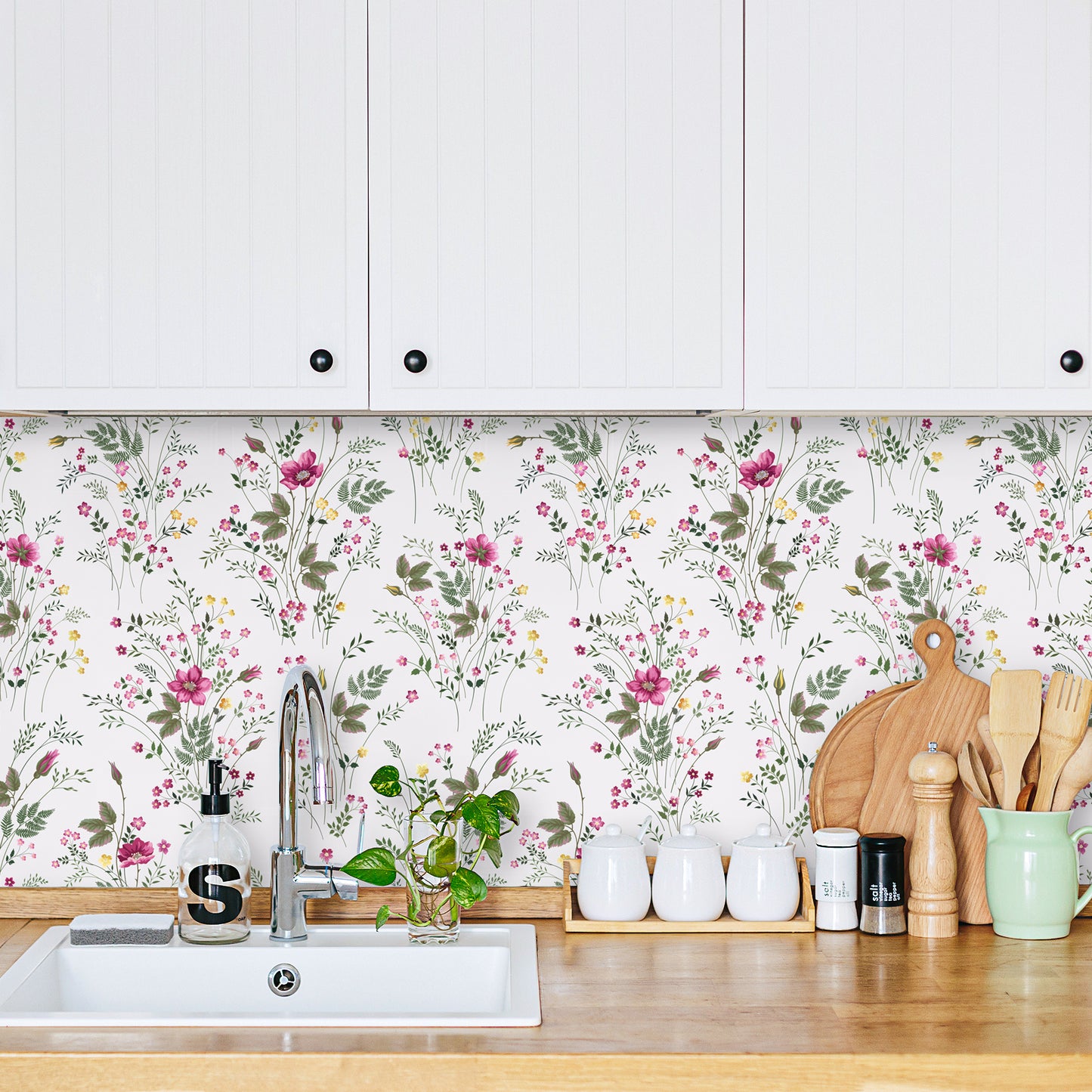 VaryPaper Pink Wildflower Floral Peel and Stick Wallpaper