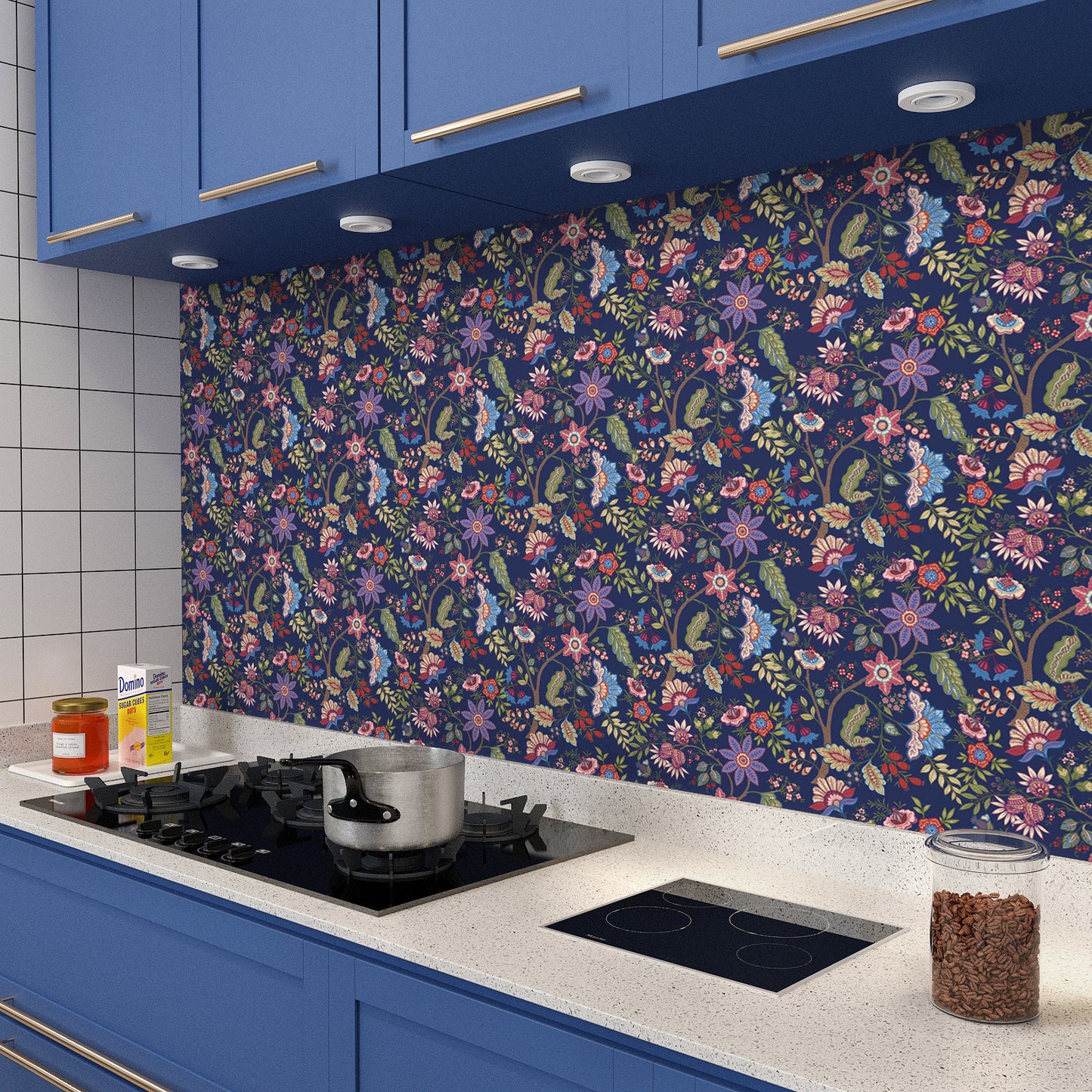 VaryPaper Exotic Blue Floral Peel and Stick Wallpaper