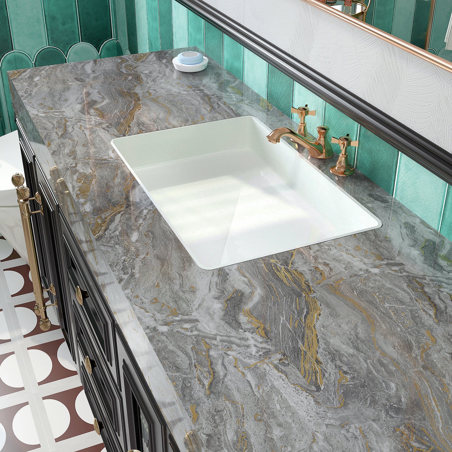 VaryPaper Glossy Grey Gold Marble Contact Paper