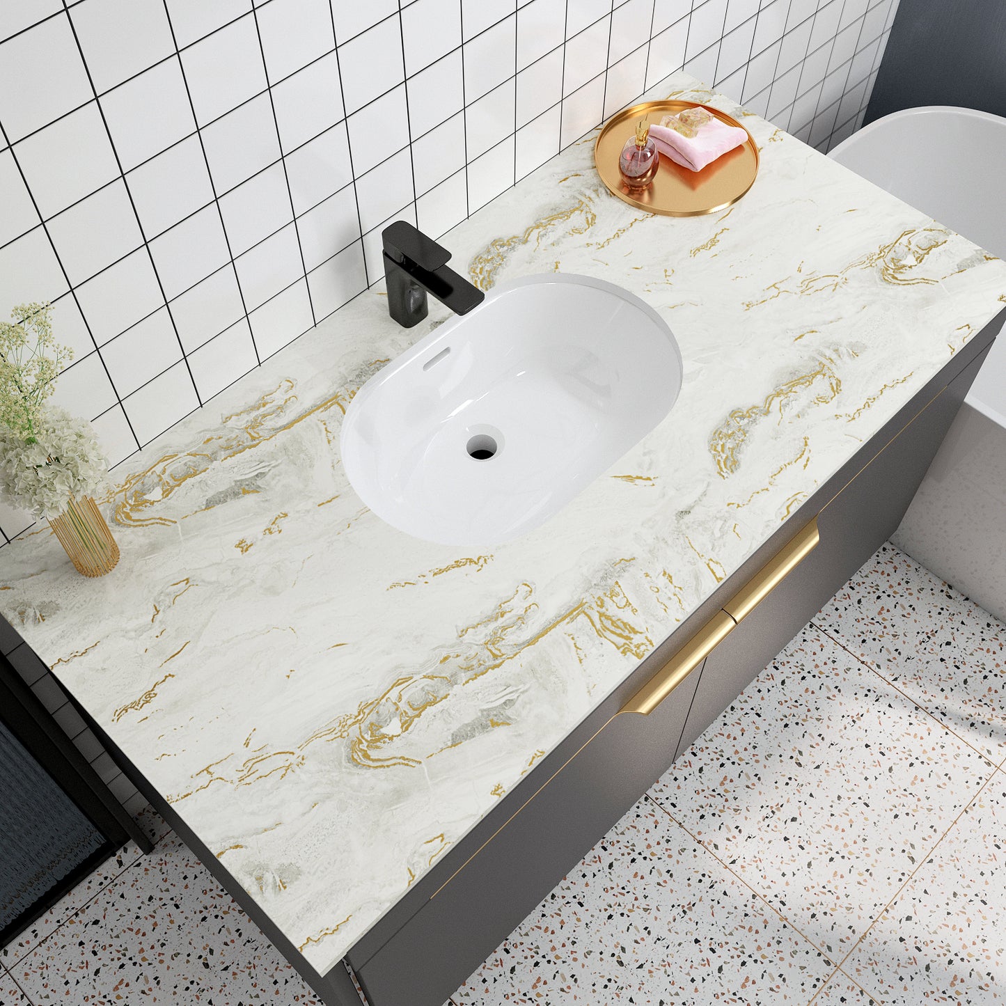 VaryPaper Matte Gold Beige Marble Contact Paper