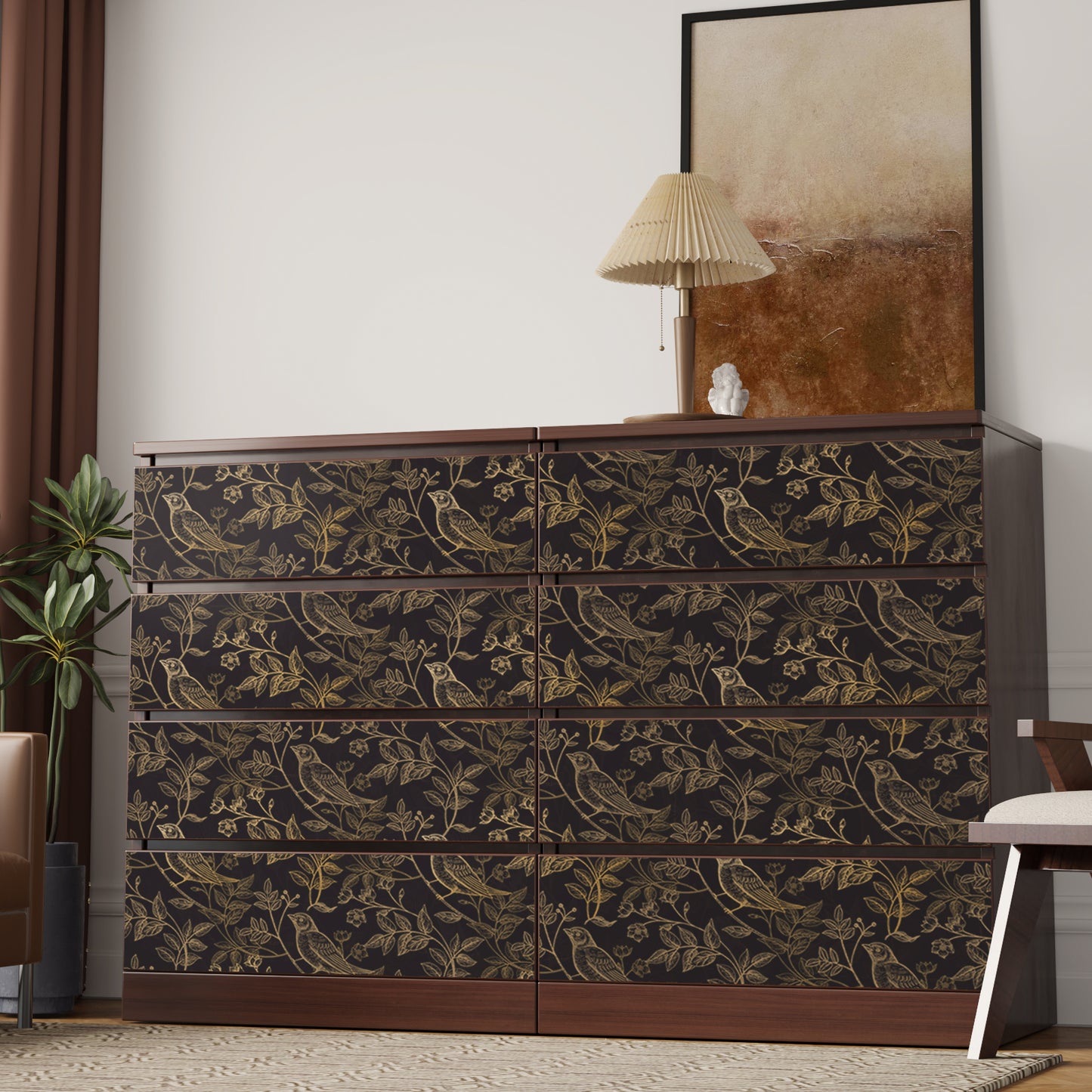 VaryPaper Black and Gold Floral Bird Wallpaper