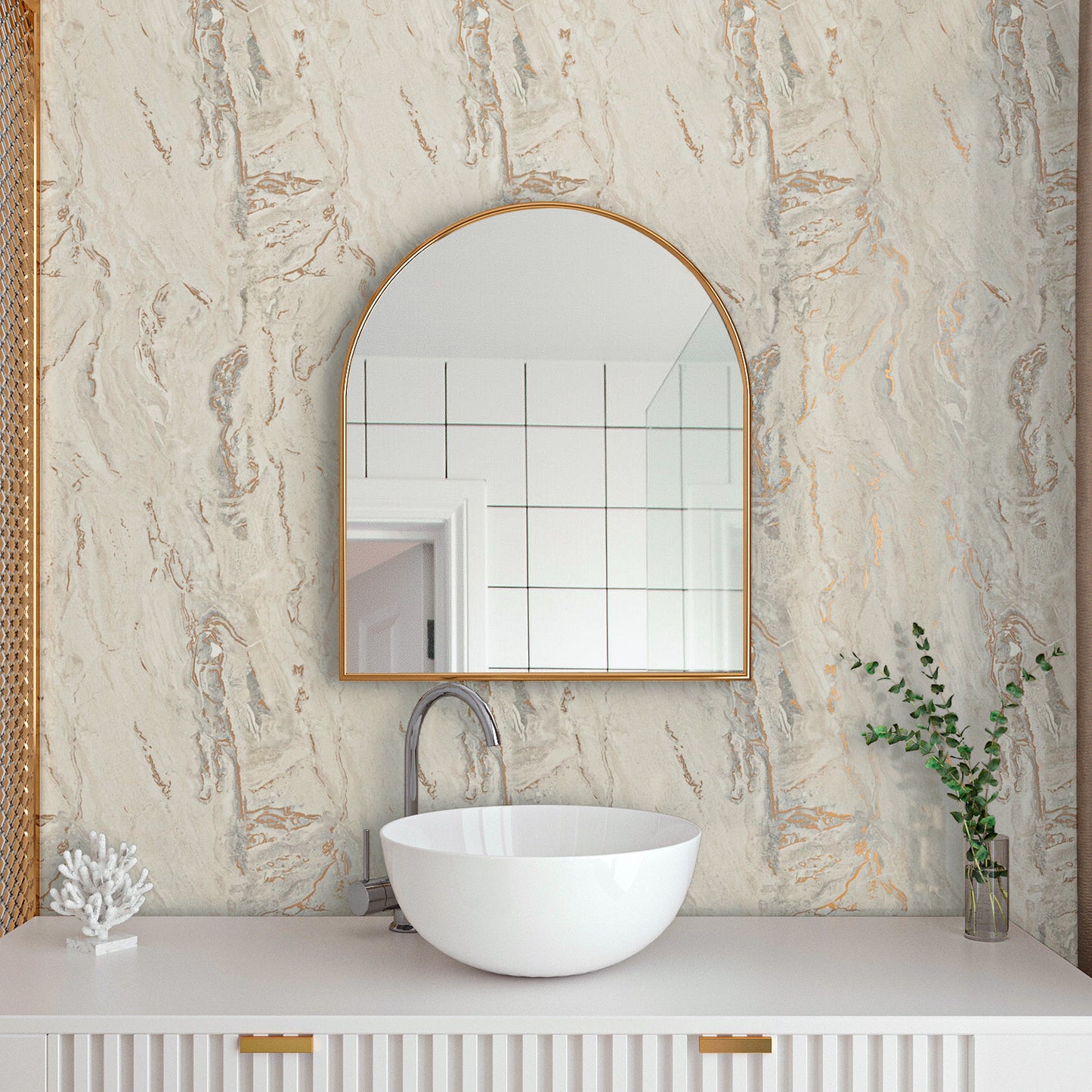 VaryPaper Glossy Beige Grey Gold Marble Contact Paper