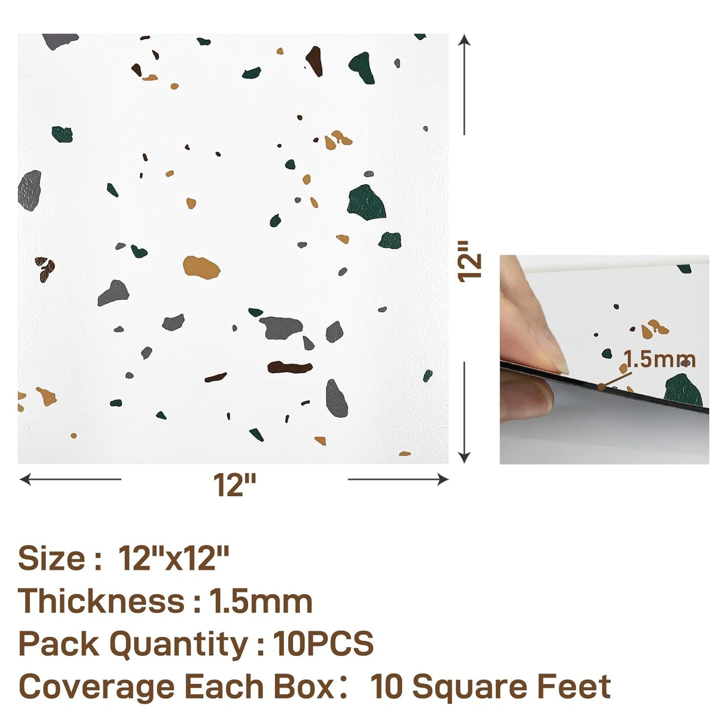 VaryPaper White Terrazzo Peel and Stick Floor Tile