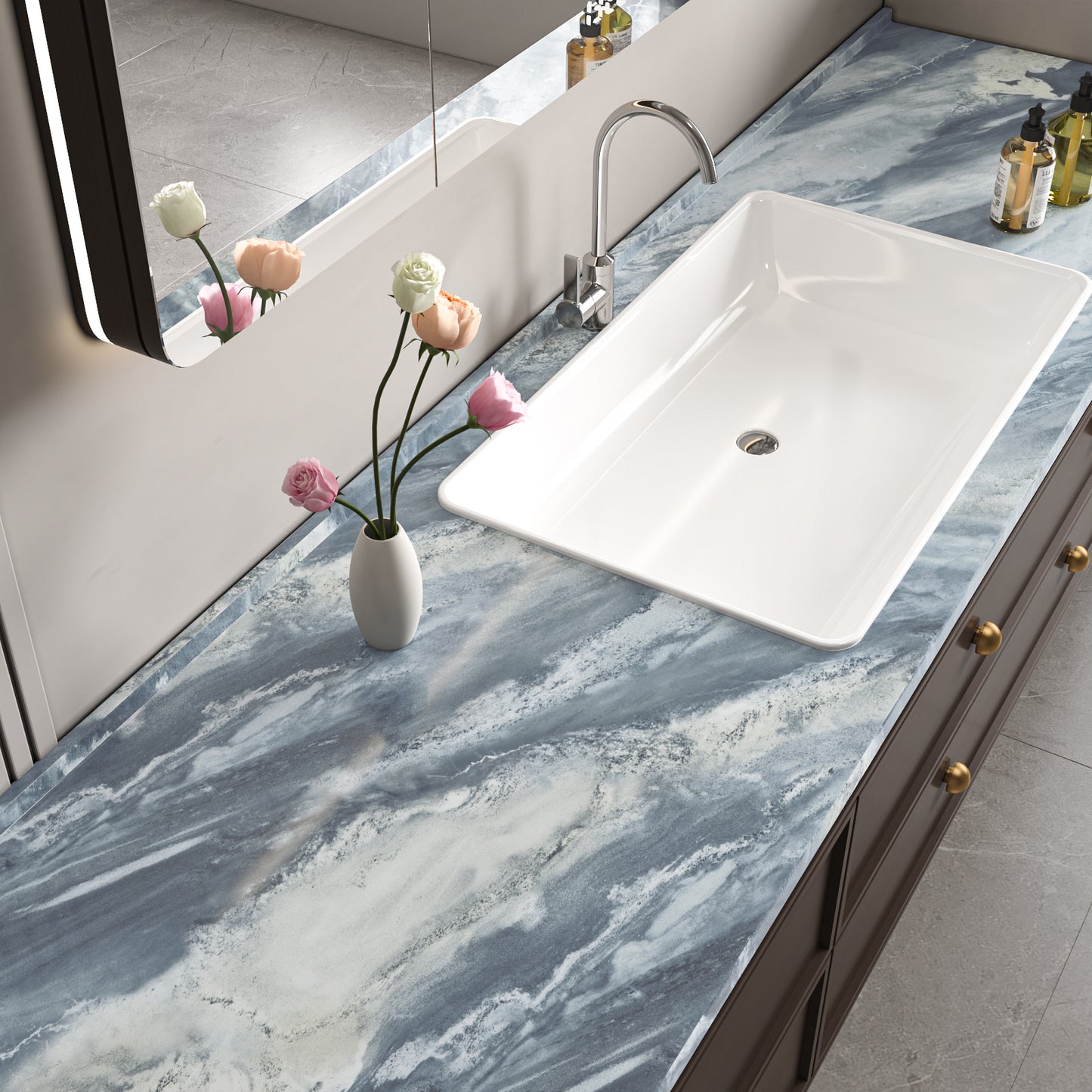VaryPaper Glossy Blue Grey Marble Contact Paper