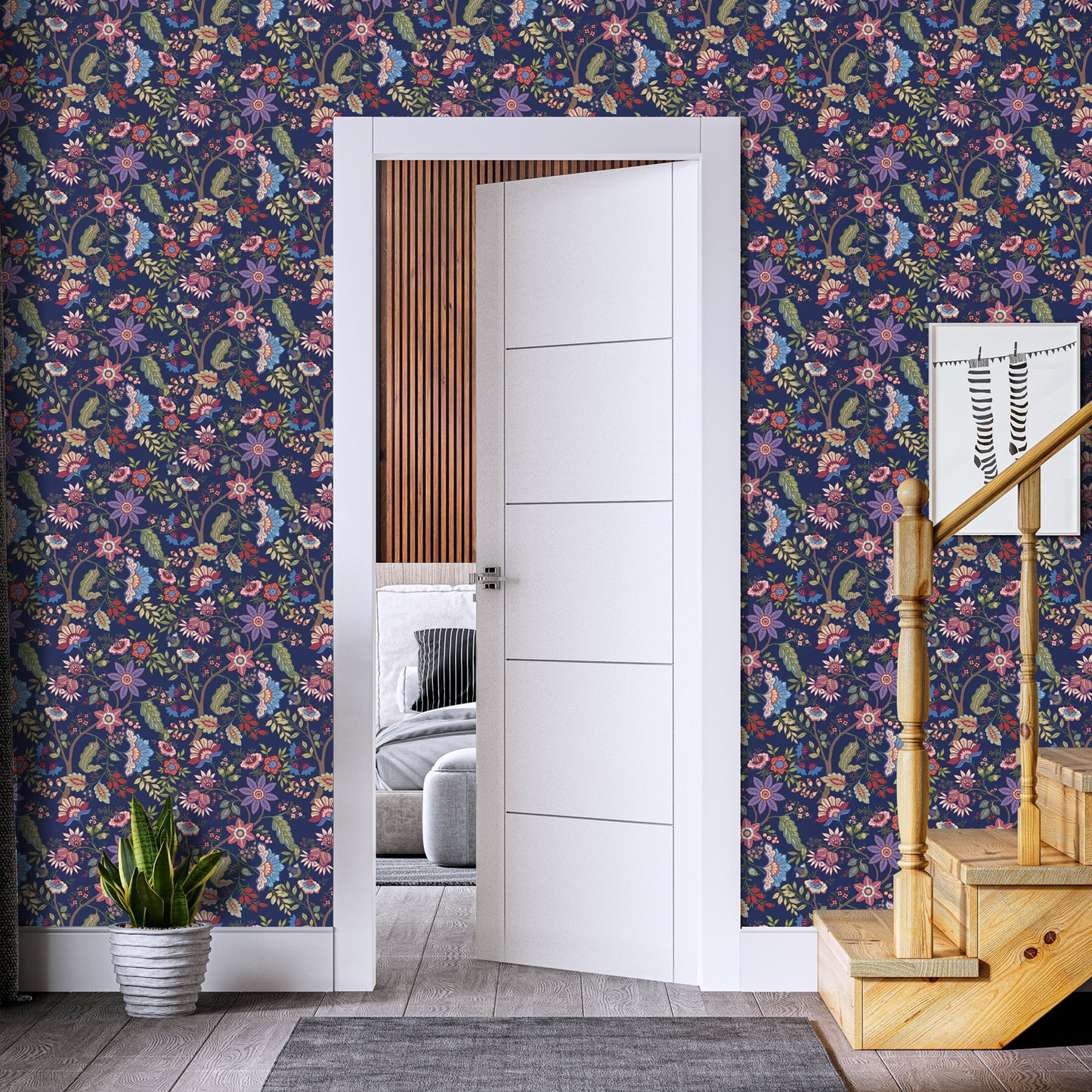 VaryPaper Exotic Blue Floral Peel and Stick Wallpaper