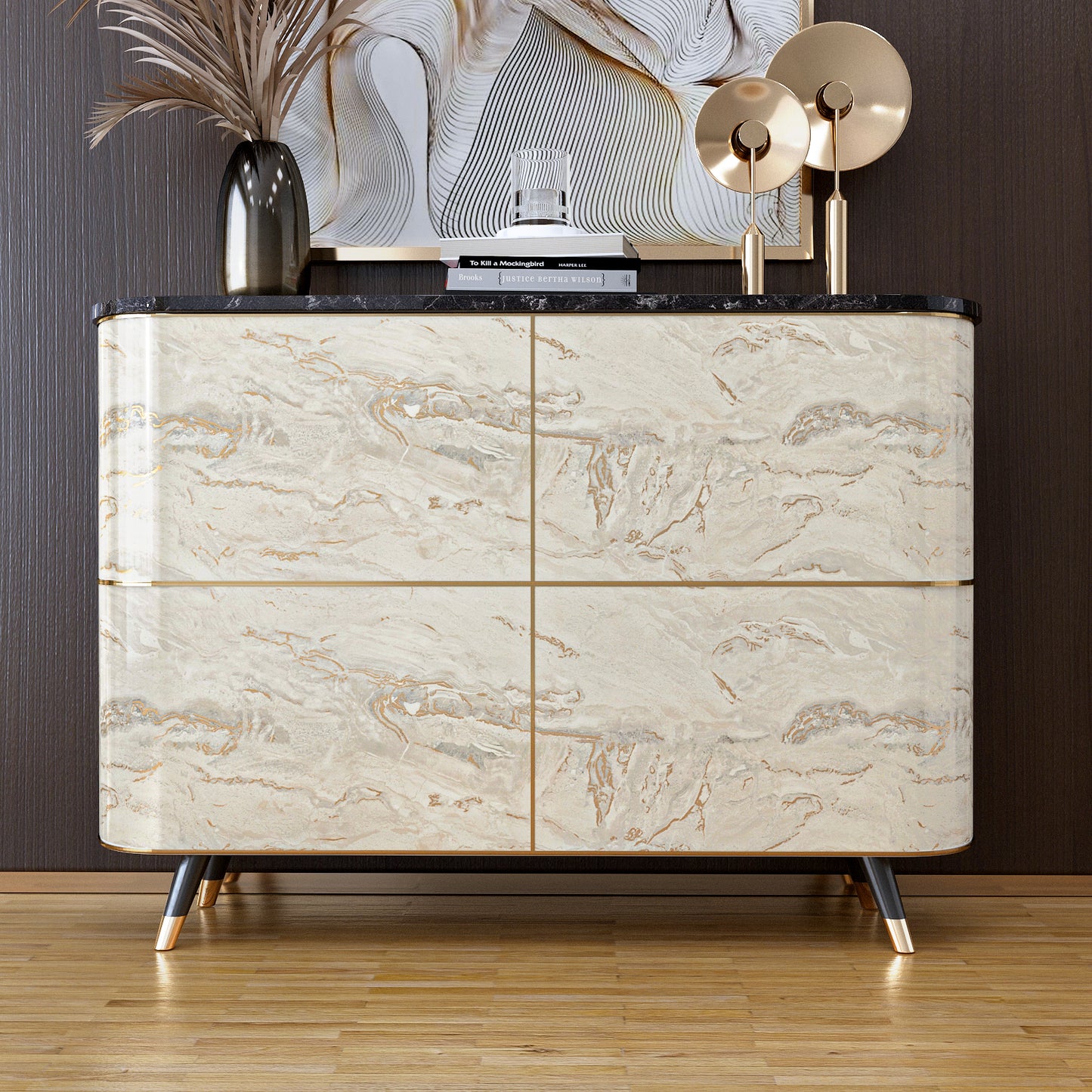 VaryPaper Glossy Beige Grey Gold Marble Contact Paper