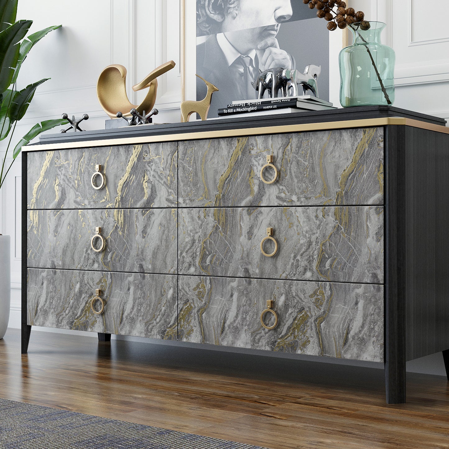 VaryPaper Glossy Grey Gold Marble Contact Paper