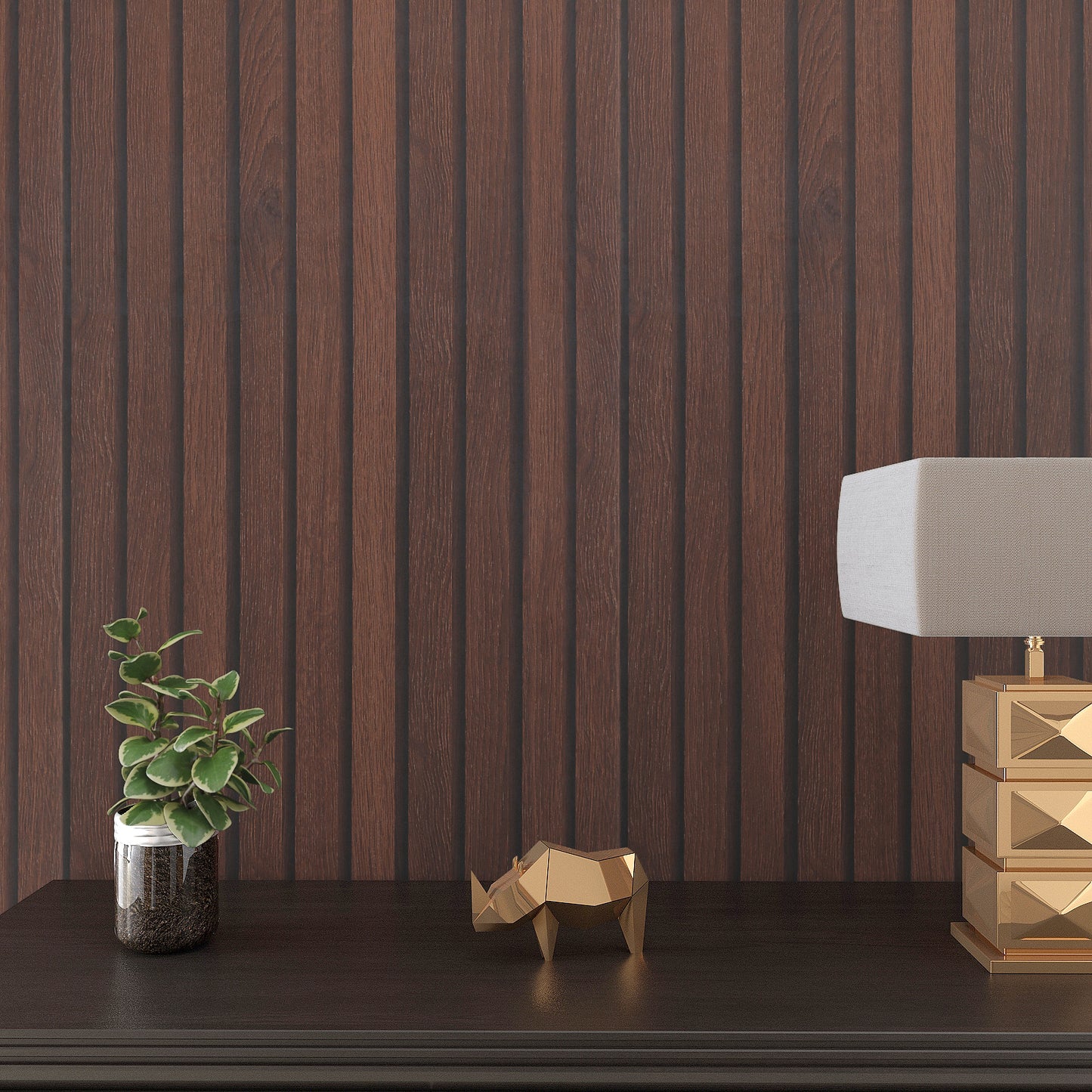 VaryPaper Dark Brown Wood Slat Wallpaper